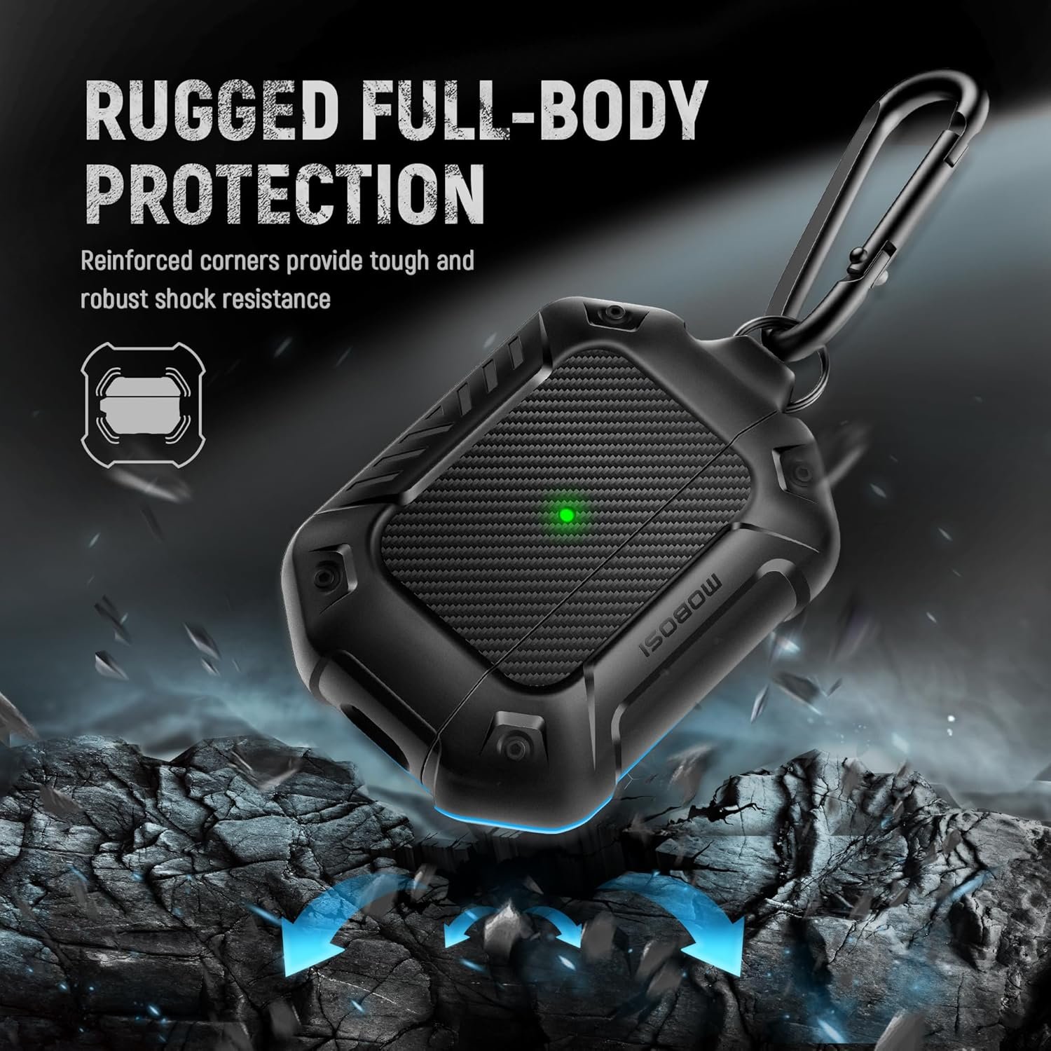 MOBOSI for Airpods Pro Case(2nd/1st Gen), Compatible with MagSafe, Carbon Fiber AirPods Pro 2nd Generation Case, Magnetic Lid, Hard Shell Protective Case Cover with Keychain(2023/2022/2019), Black - Image 8