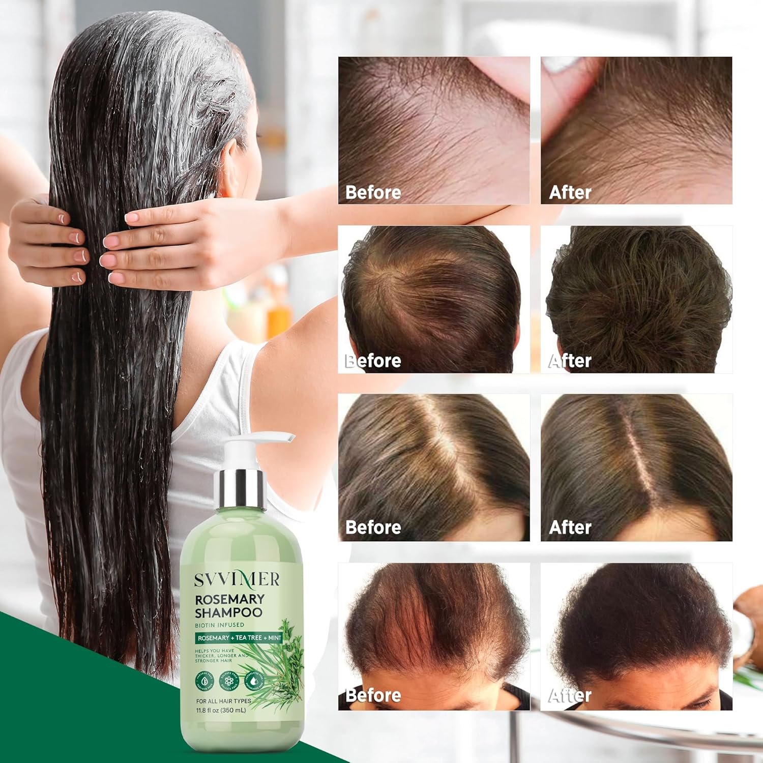 Rosemary Hair Growth Shampoo: Thickening and Regrowth Formula for Men & Women - Rosemary Mint Strengthening Shampoo with Tea Tree Oil Biotin - For Thinning Hair and Hair Loss 11.8 fl.oz - Image 3