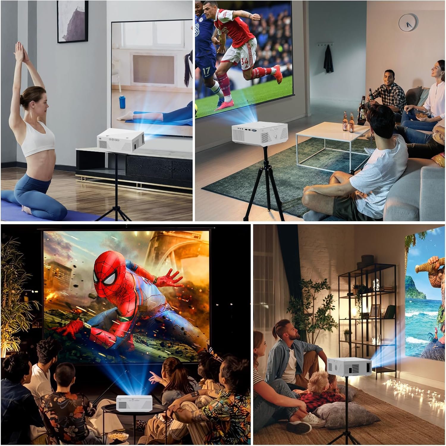 Projector with WiFi and Bluetooth, 16000Lumens Portable Mini Projector,Native Full HD 1080P Outdoor Movie Projector,Smart Projector Compatible with Android/iOS/Windows/TV Stick/HDMI/USB(off white) - Image 7