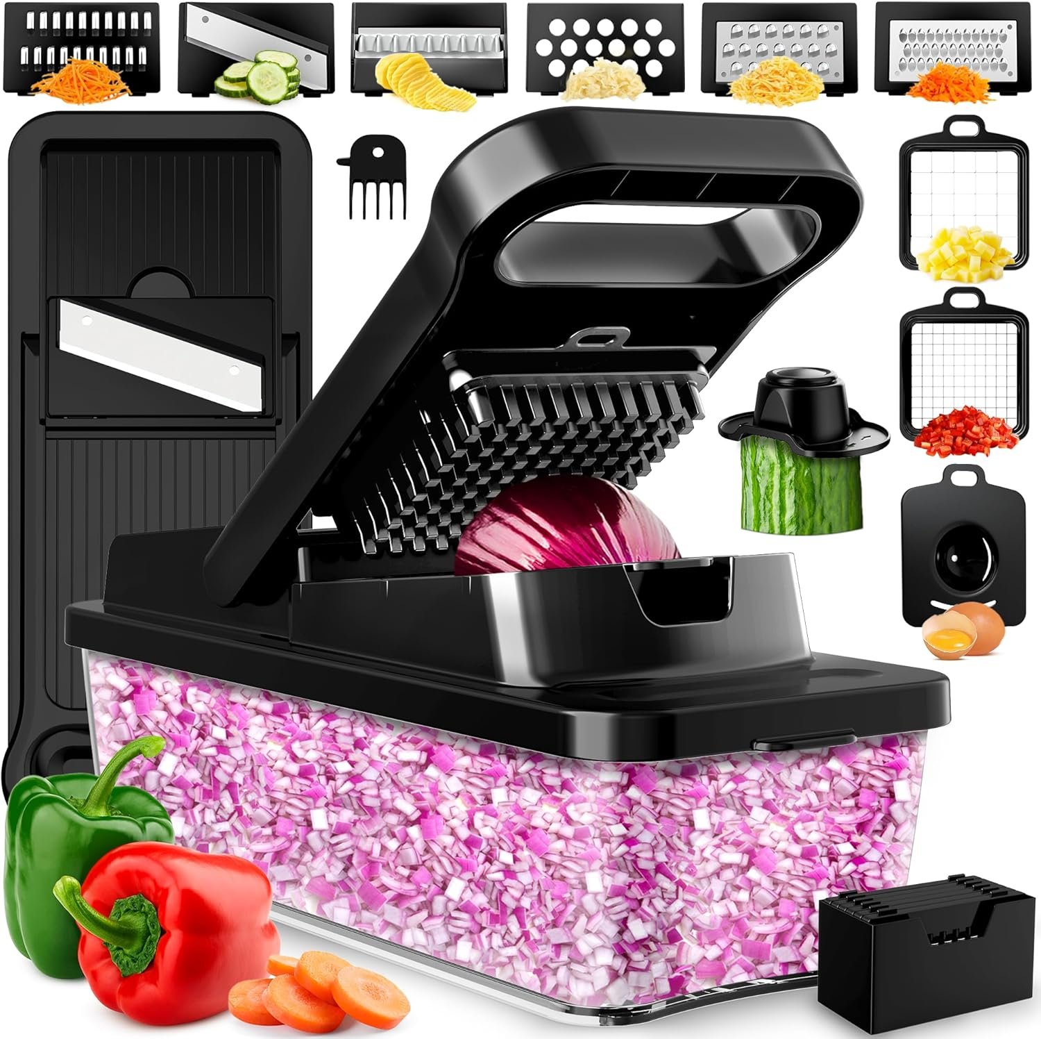 PrepNaturals Vegetable Chopper with Container, Veggie Chopper, Food Chopper & Onion Chopper - Mandoline Slicer for Kitchen (12 in 1, Black) - Image 2