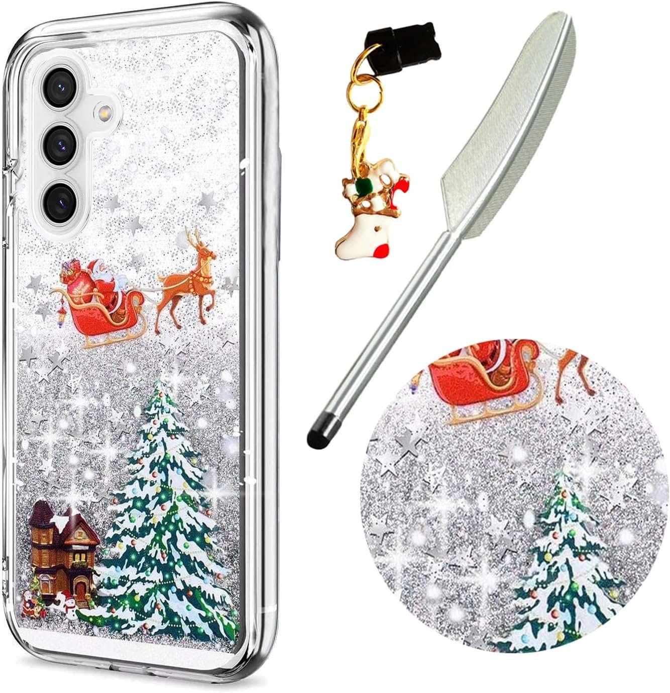 for Galaxy A14 5G Phone Case Galaxy A14 5G Case Christmas Phone Case Glitter Sparkle Liquid Floating Case Shockproof Clear Soft TPU Bumper Cover Xmas Santa Claus Silicone Case, Silver - Image 2