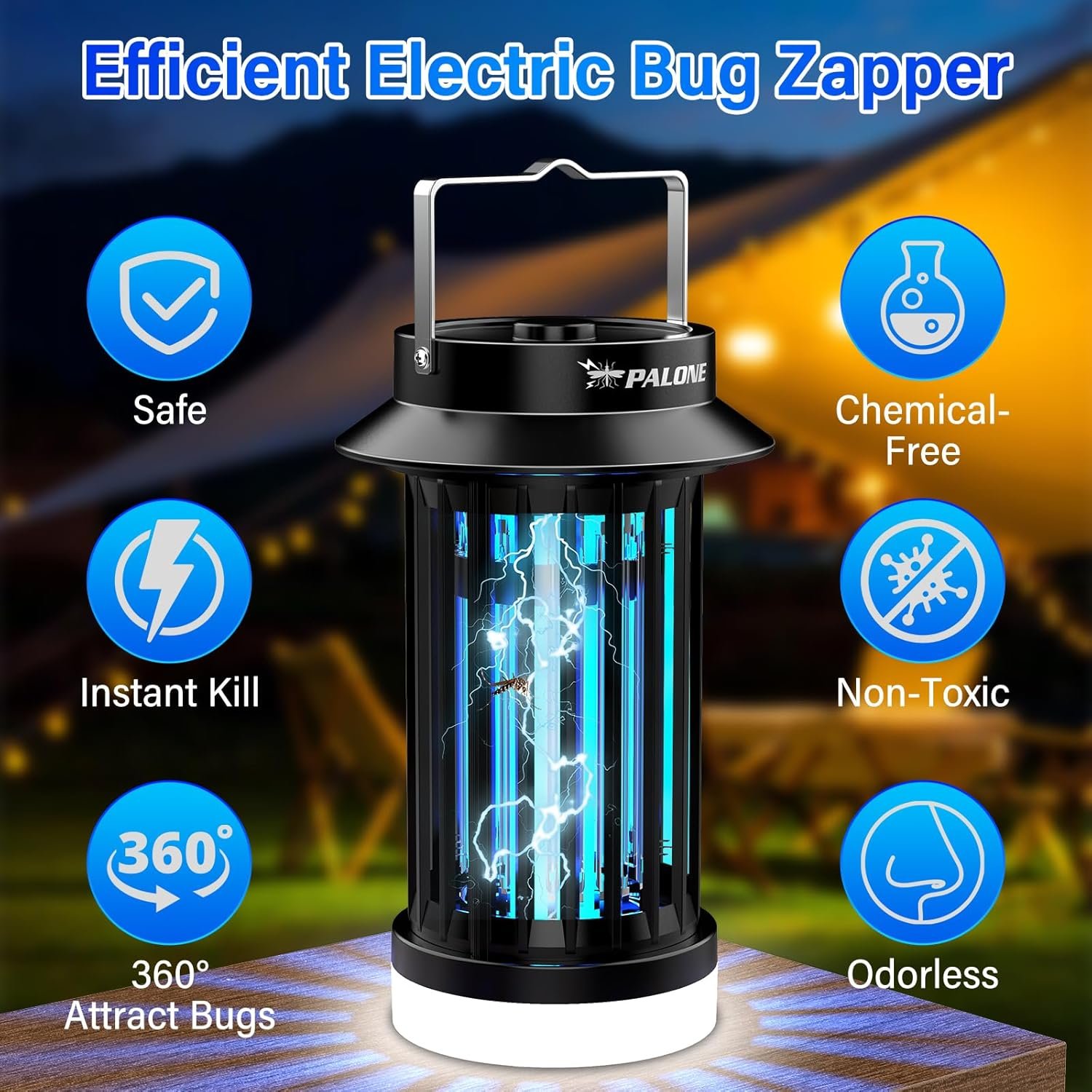 PALONE Bug Zapper for Outdoor Indoor, Mosquito Zapper Rechargeable Fly Killer, Portable Electric Fly Traps, Mosquito Killer, Insect Pest Control with LED Light for Backyard, Patio, Camping, Fishing - Image 3