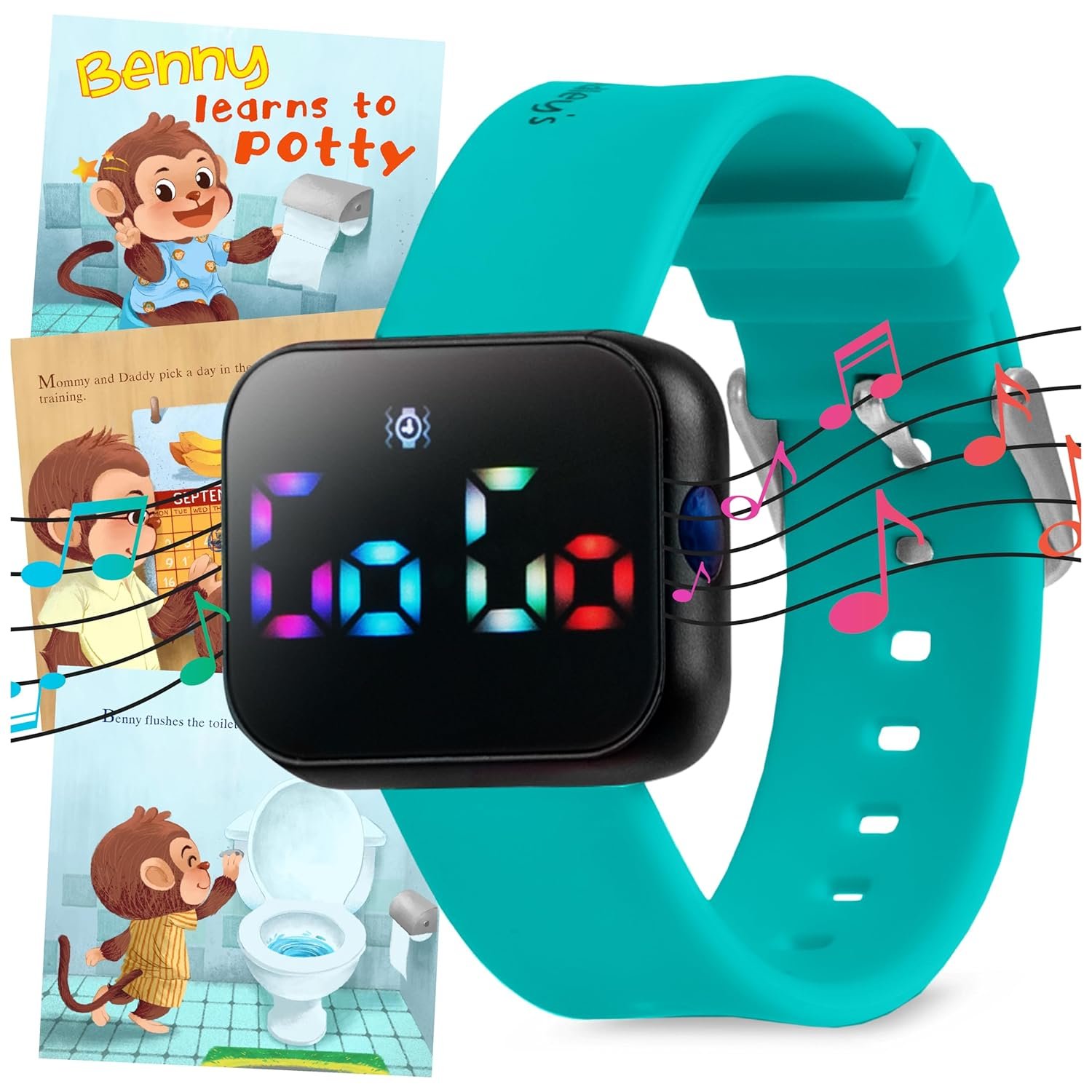 Potty Training Watch for Kids V2 – A Water Resistant Potty Reminder Device for Boys & Girls to Train Your Toddler with Fun/Musical & Vibration Interval Reminder with Potty Training eBook (Turquoise) - Image 2