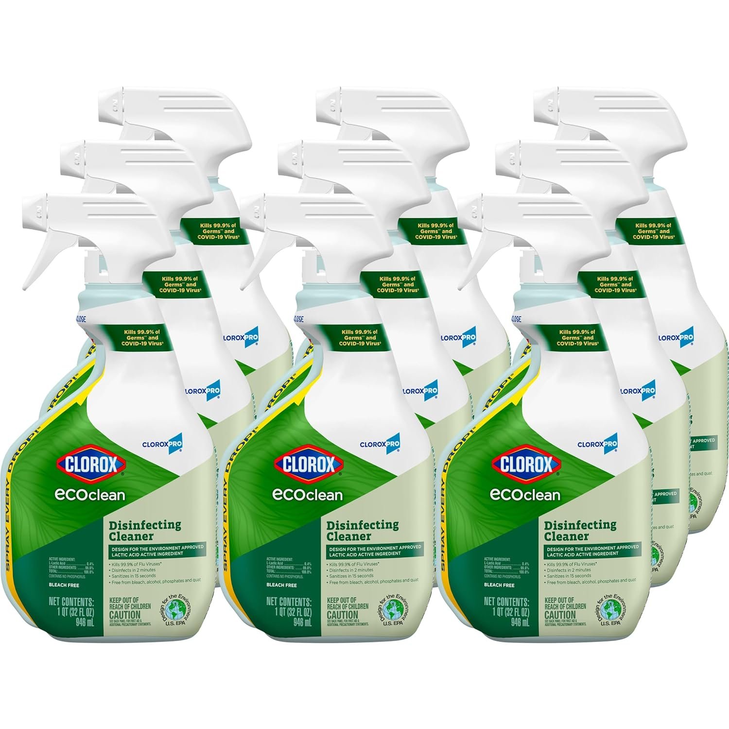 CloroxPro Clorox EcoClean Disinfecting Cleaner Spray Bottle, 32 Fluid Ounces, Pack of 9 - Image 2