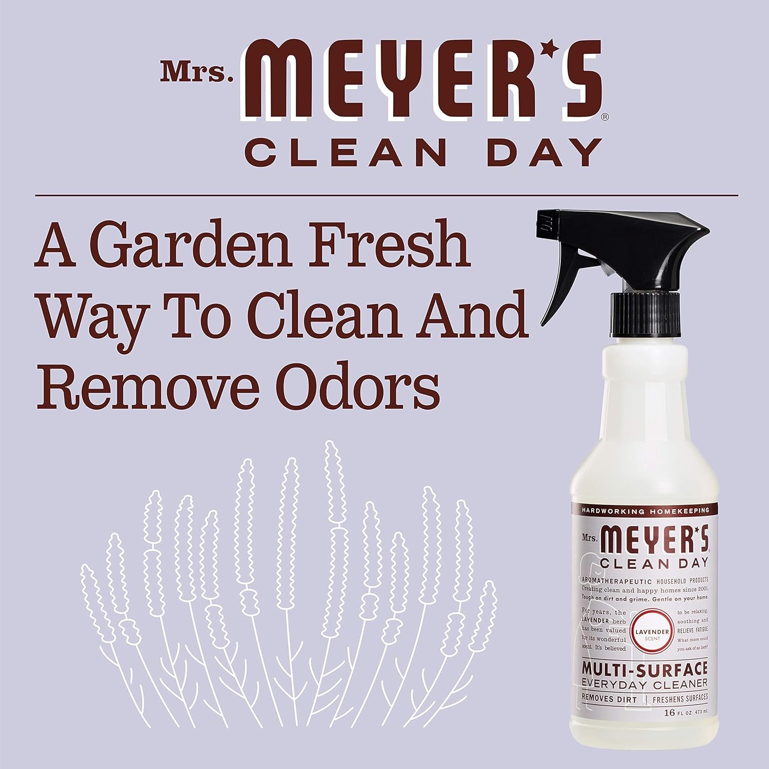 MRS. MEYER'S CLEAN DAY Multi-Surface Everyday Cleaner, Cruelty Free Formula, Lavender Scent, 16 oz- Pack of 3 - Image 5