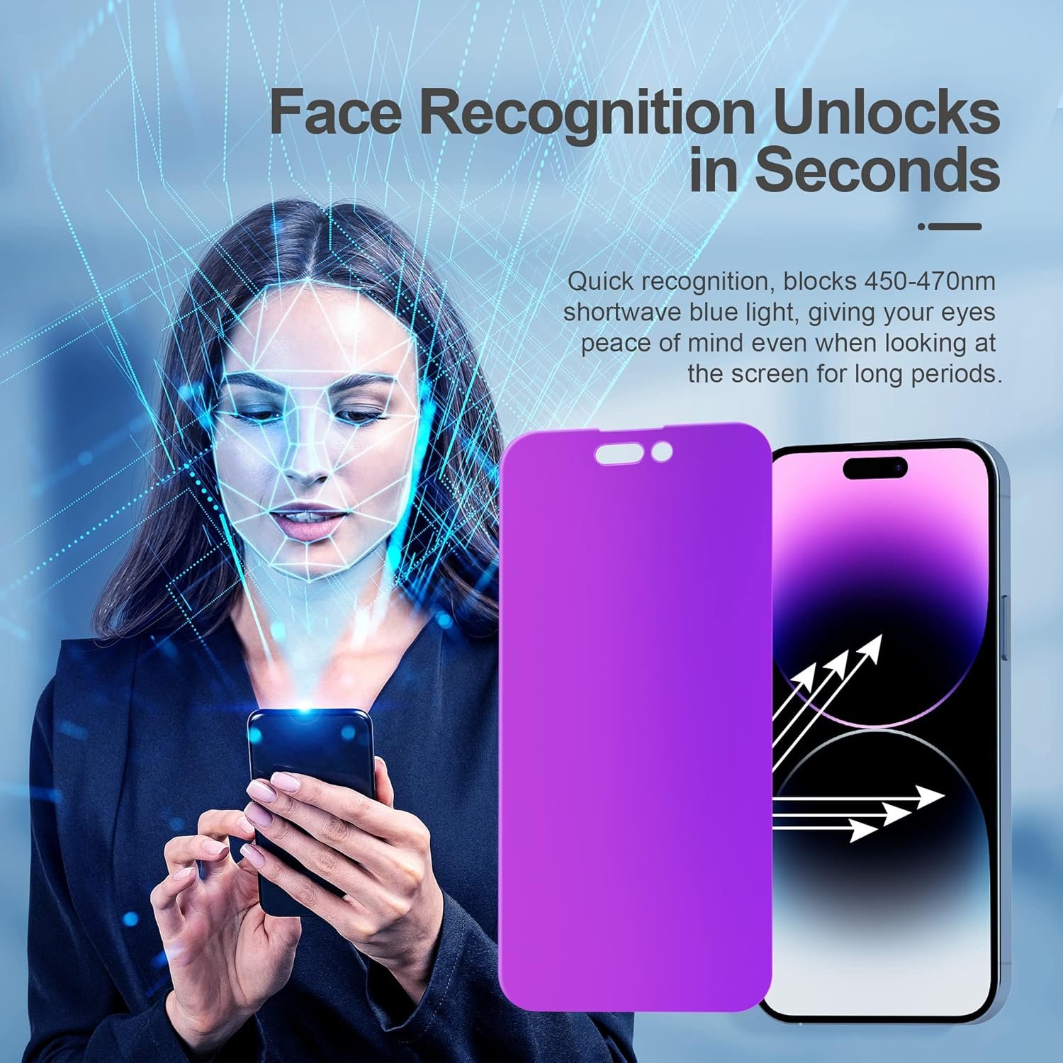 Compatible for iPhone 14 Pro Privacy Screen Protector 6.1 Inch, Purple Gradient Colorful Anti Spy Anti Blue Light HD Screen Protector Tempered Glass Easy Installation - Image 7