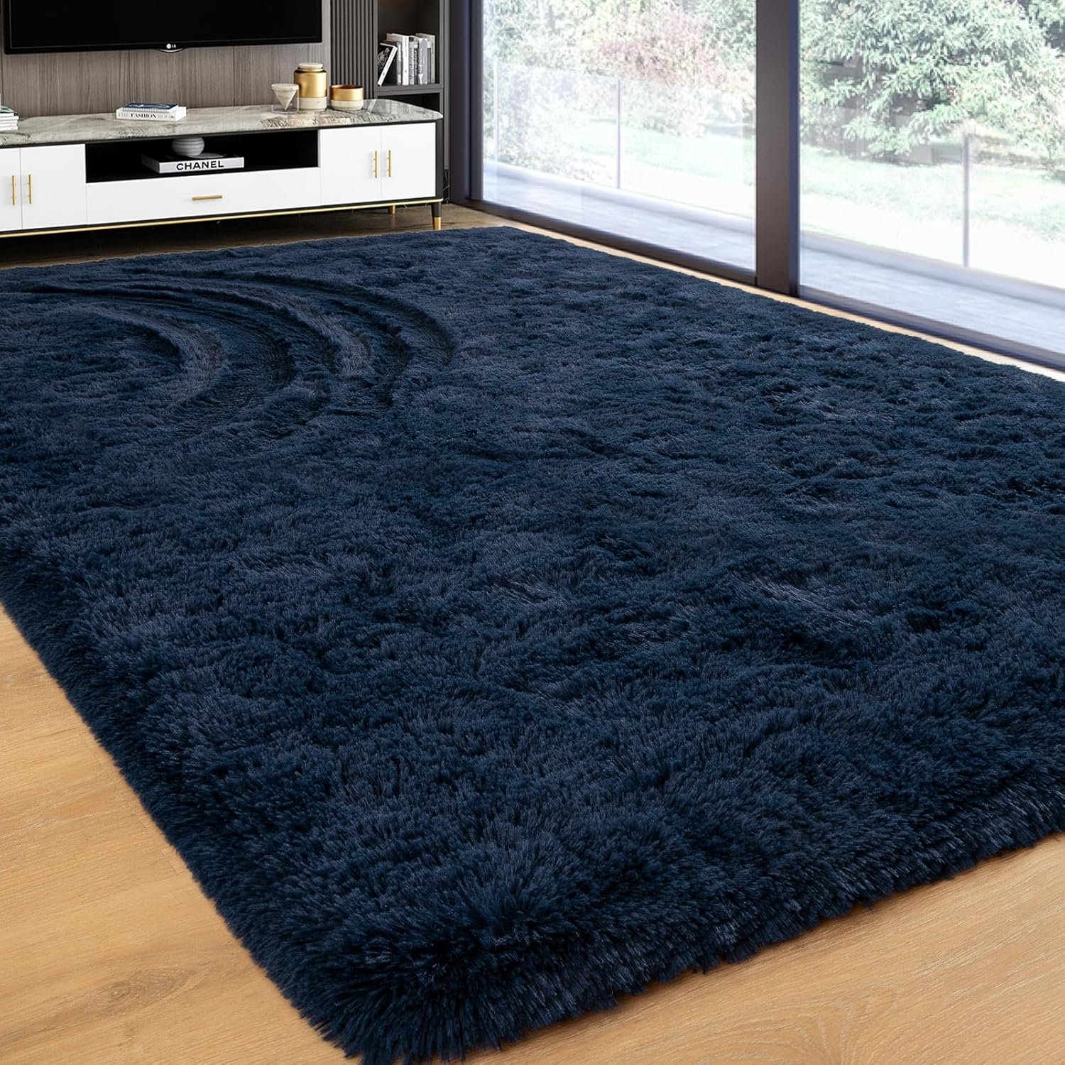 Softlife Rug for Bedroom 4x5.3 Feet Area Rug for Living Room Soft Shaggy Rugs for Kids Room Fluffy Fuzzy Carpet Long Plush Bedside Rug Nursery Christmas Home Christmas Decor for Boys Girls, Navy Blue - Image 3