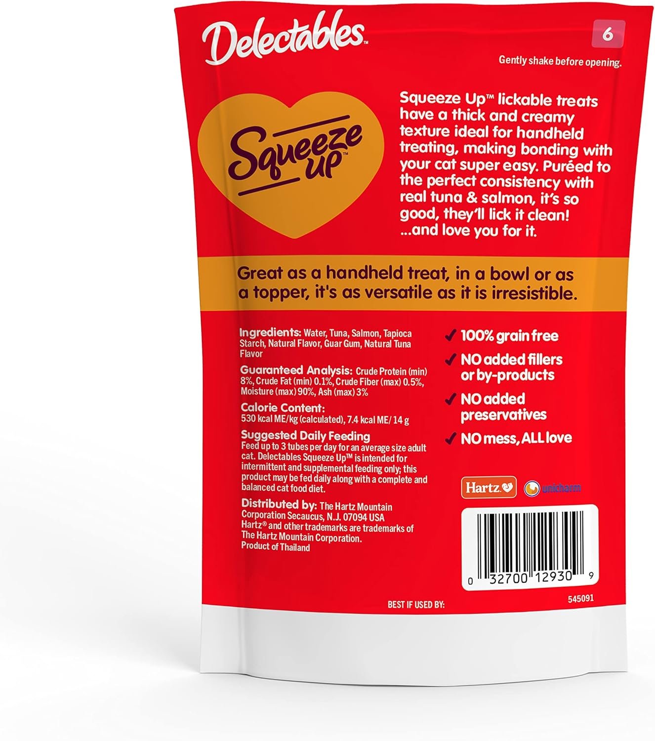 Hartz Delectables Squeeze Up Interactive Lickable Wet Cat Treats for Adult & Senior Cats, Tuna & Salmon, 4 Count(Pack of 8) - Image 5