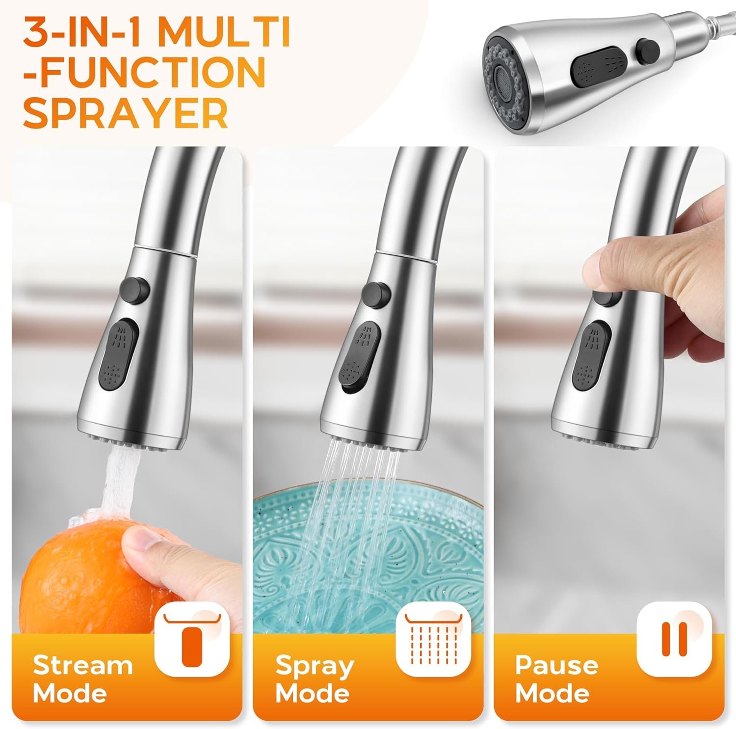 Touchless Kitchen Faucet with Soap Dispenser Brushed Nickel Faucet for Kitchen Sink with Pull Down Sprayer Stainless Steel Farmhouse RV Sink Faucet - Image 6