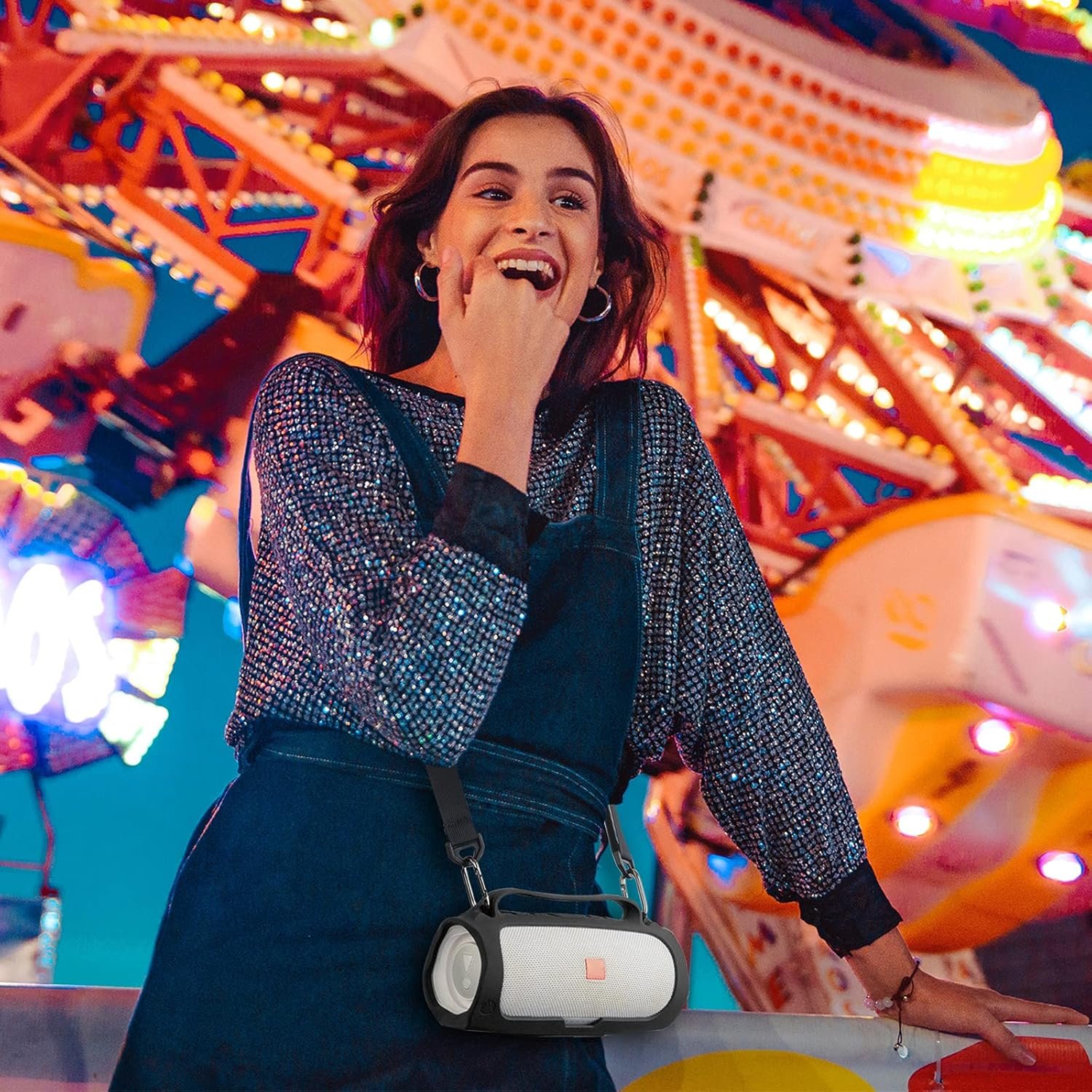 Silicone Case for JBL Charge 4 Portable Waterproof Wireless Bluetooth Speaker, TXEsign Travel Carrying Case Protective Pouch Cover with Handle Adjustable Shoulder Strap and Phone Holder Stand (Black) - Image 3