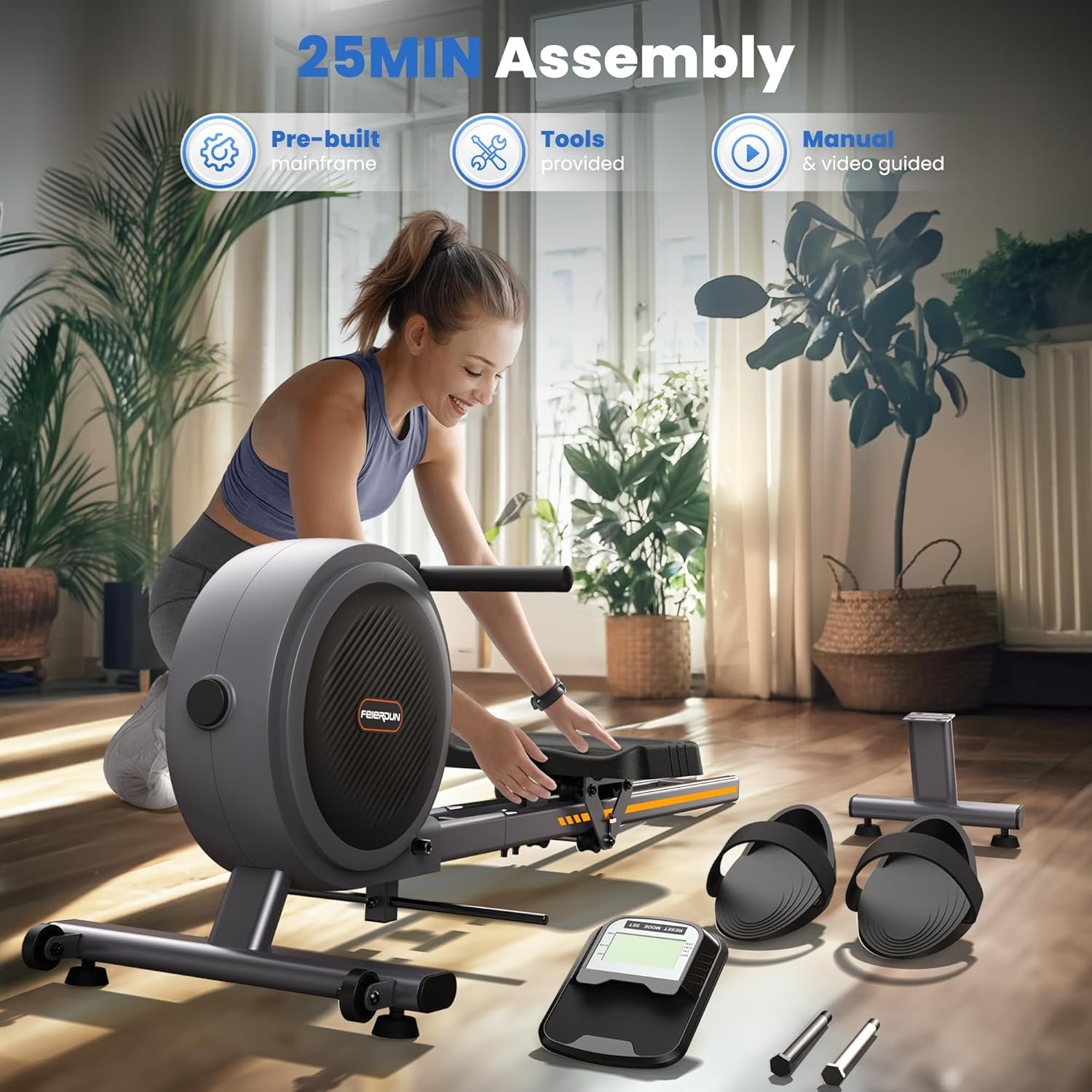 FEIERDUN Rowing Machine for Home use, Magetic Rower with APP, Row Machine with 350LBS Loading Capacity, Rower Machine with Dual Slide Rail - Image 9