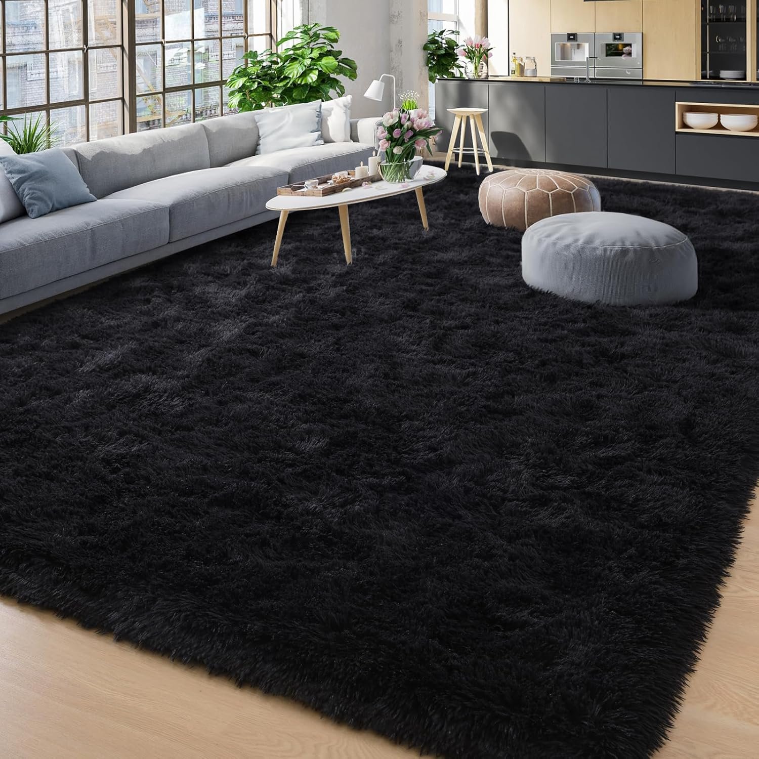 YJ.GWL Soft Area Rugs for Bedroom Living Room Plush Fluffy Rug 4x6 Feet, Black Shag Rug Carpet Non Shedding for Nursery Playroom Dorm, Indoor Modern Fuzzy Rug for Kids Girls Room Home Decor - Image 9