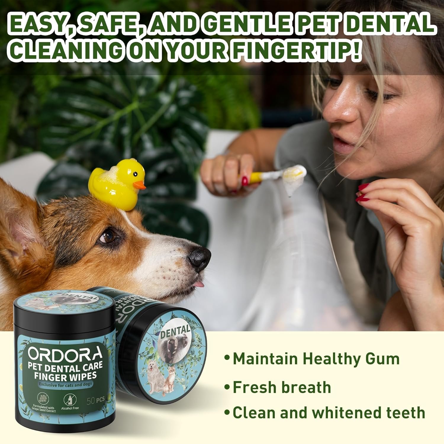 ORDORA PET Teeth Cleaning Wipes for Dogs & Cats, Dog Teeth Cleaning Finger Wipes - Dog Tooth Brushing Kit Dental Wipes - Reduces Plaque & Freshens Breath (50 Pcs) - Image 4