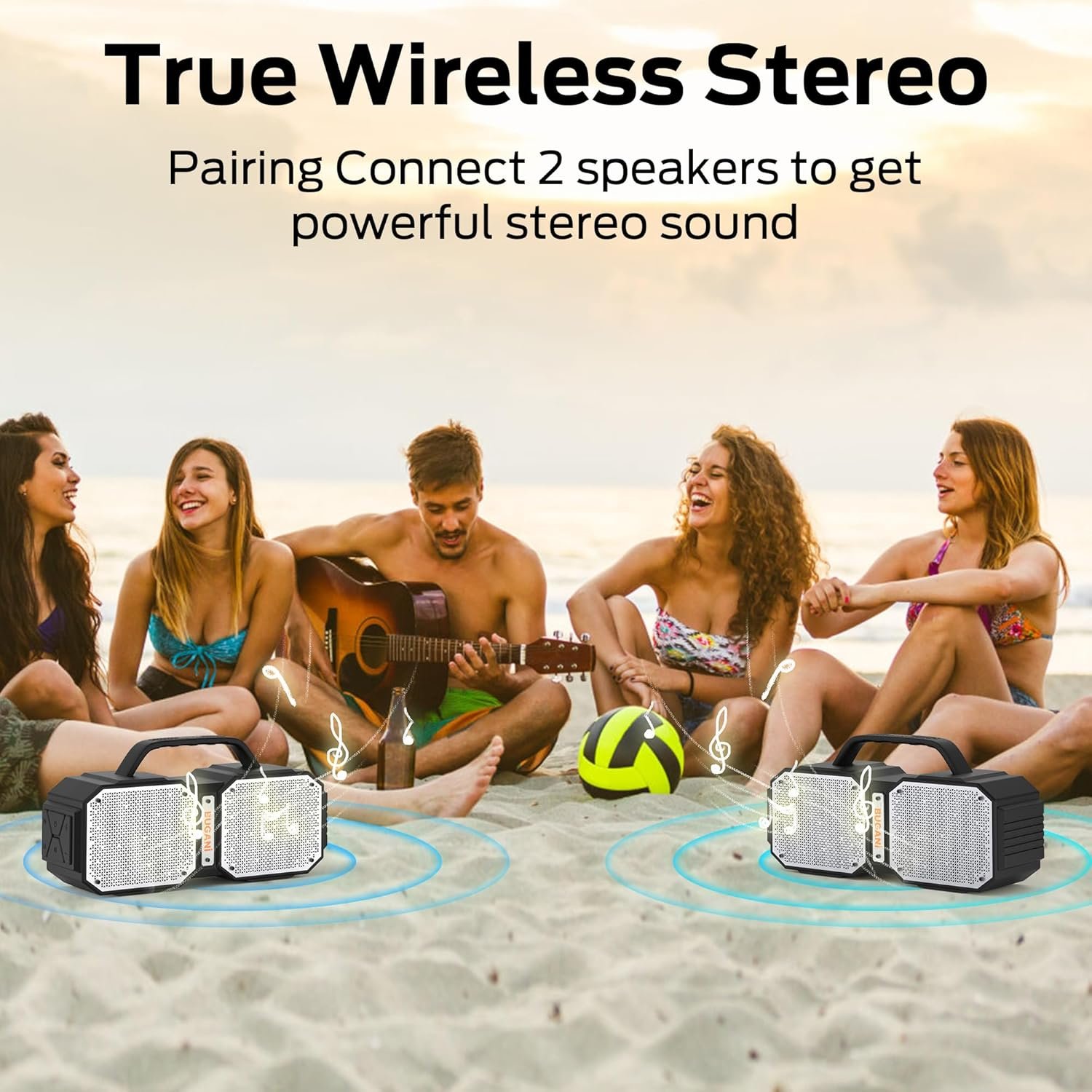 BUGANI Bluetooth Speakers, Shock Portable Bluetooth Speaker, Bluetooth 5.3, Waterproof, Wireless Speakers, 60W Super Power, Suitable for Family Gatherings and Outdoor Travel, Outdoor Speaker - Image 4