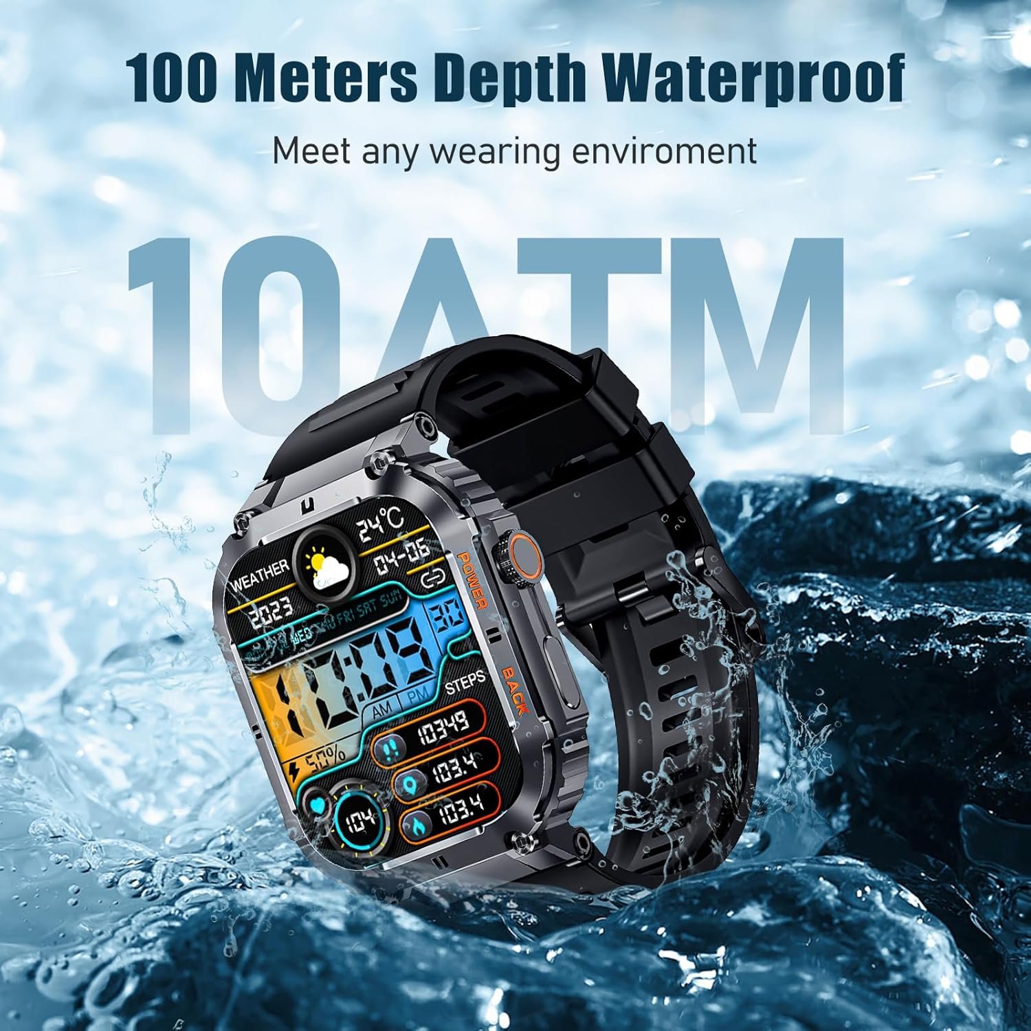 Smart Watch,2" Display(Call Receive/Dial),50M Waterproof Fitness Tracker,100+ Sports Modes Rugged Military Smartwatch for Android iPhone,70 Days Battery Life Sleep Monitor - Image 5