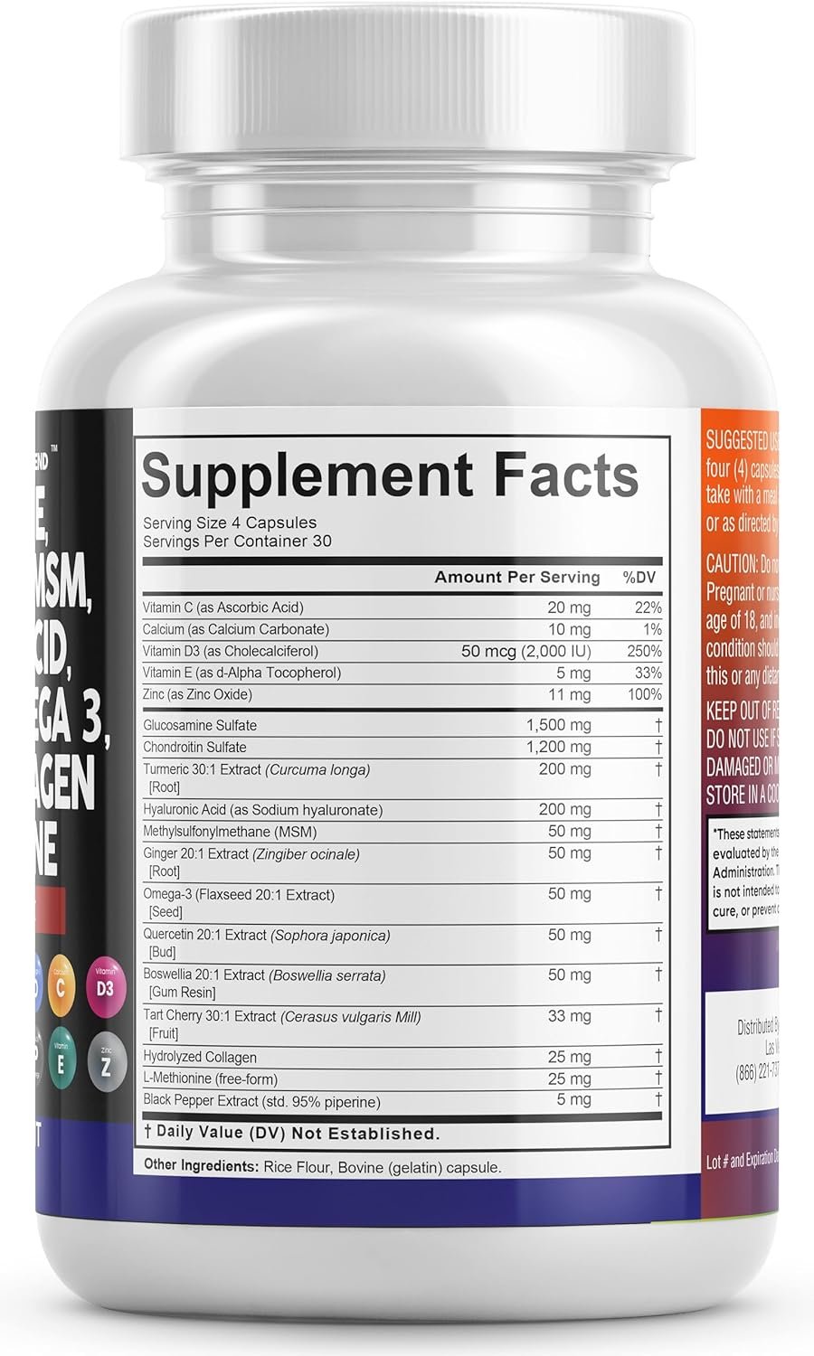 Clean Nutraceuticals Glucosamine Chondroitin MSM Turmeric Hyaluronic Acid Boswellia Collagen Tart Cherry - Joint Support Supplement Omega 3 Pills Ginger Quercetin Capsules - 120 Count USA - Image 5