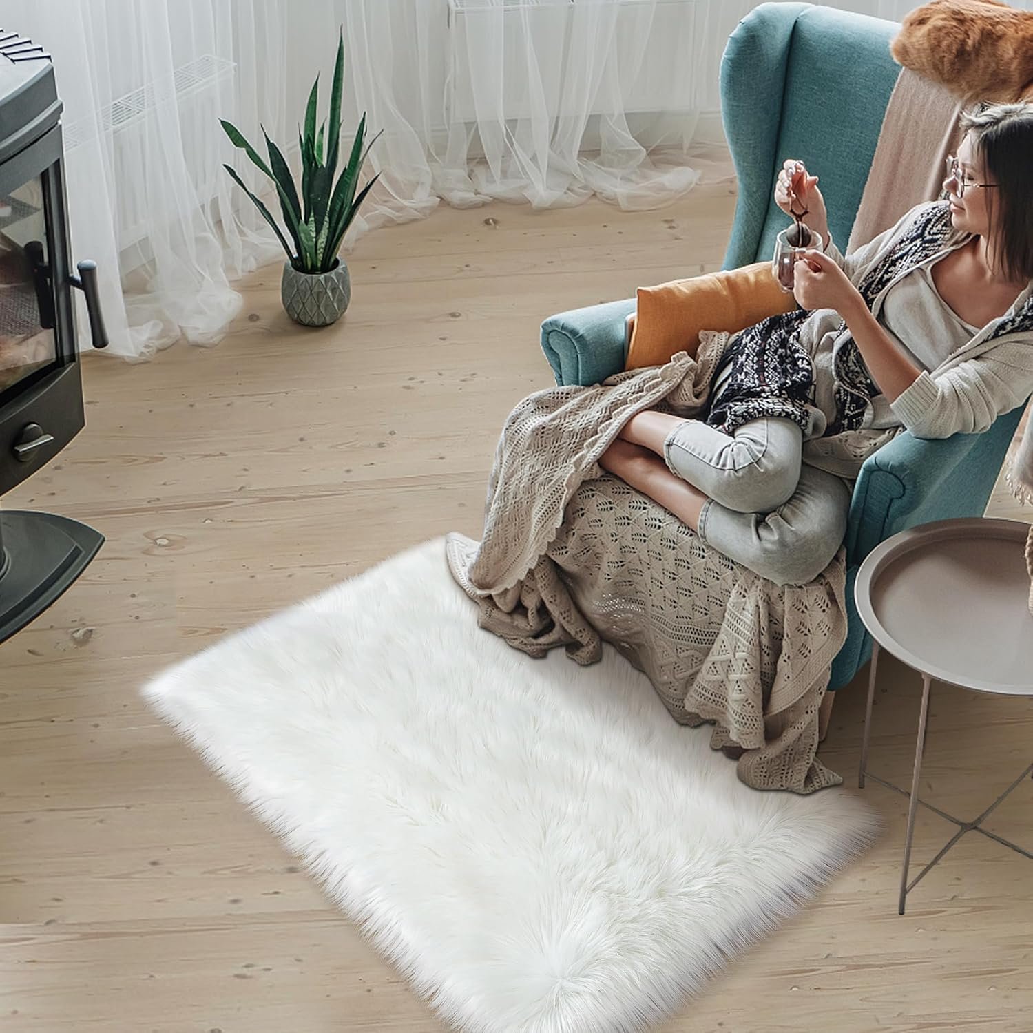 Faux Fur Rug 2x3 Feet Fluffy Shaggy Area Rug Ultra Soft Sheepskin Fur Rug White Fuzzy Rug Machine Washable Shag Rug Nursery Decor Furry Rugs for Bedroom Kids Room Living Room - Image 3