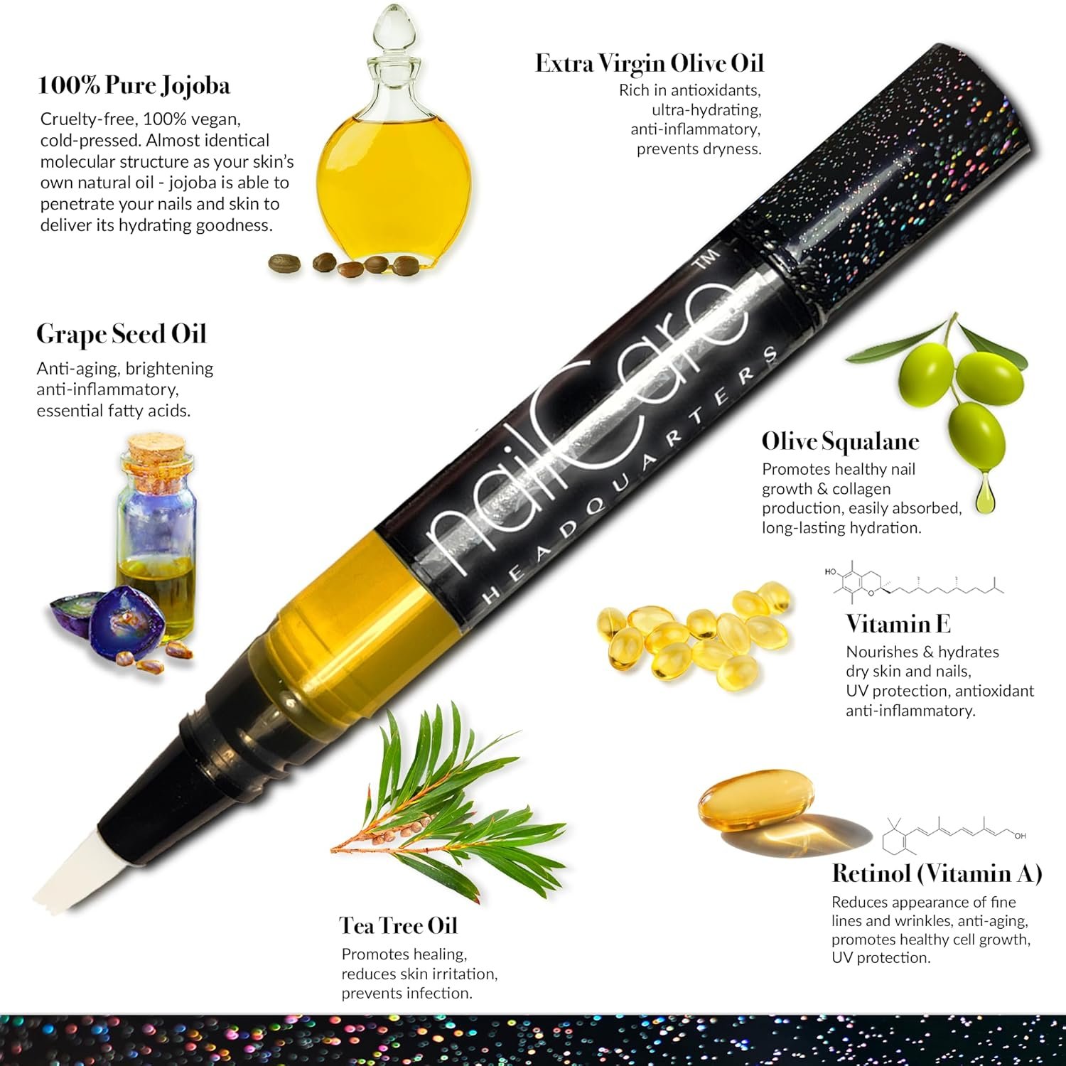 Cuticle Oil Pen for Nails - Nail Strengthener & Growth Oil and Serum for Damaged Nails, Hangnails w/Jojoba cuticle oil—Natural Fragrance - Holographic Glitter Pens 4-Pack - Image 9