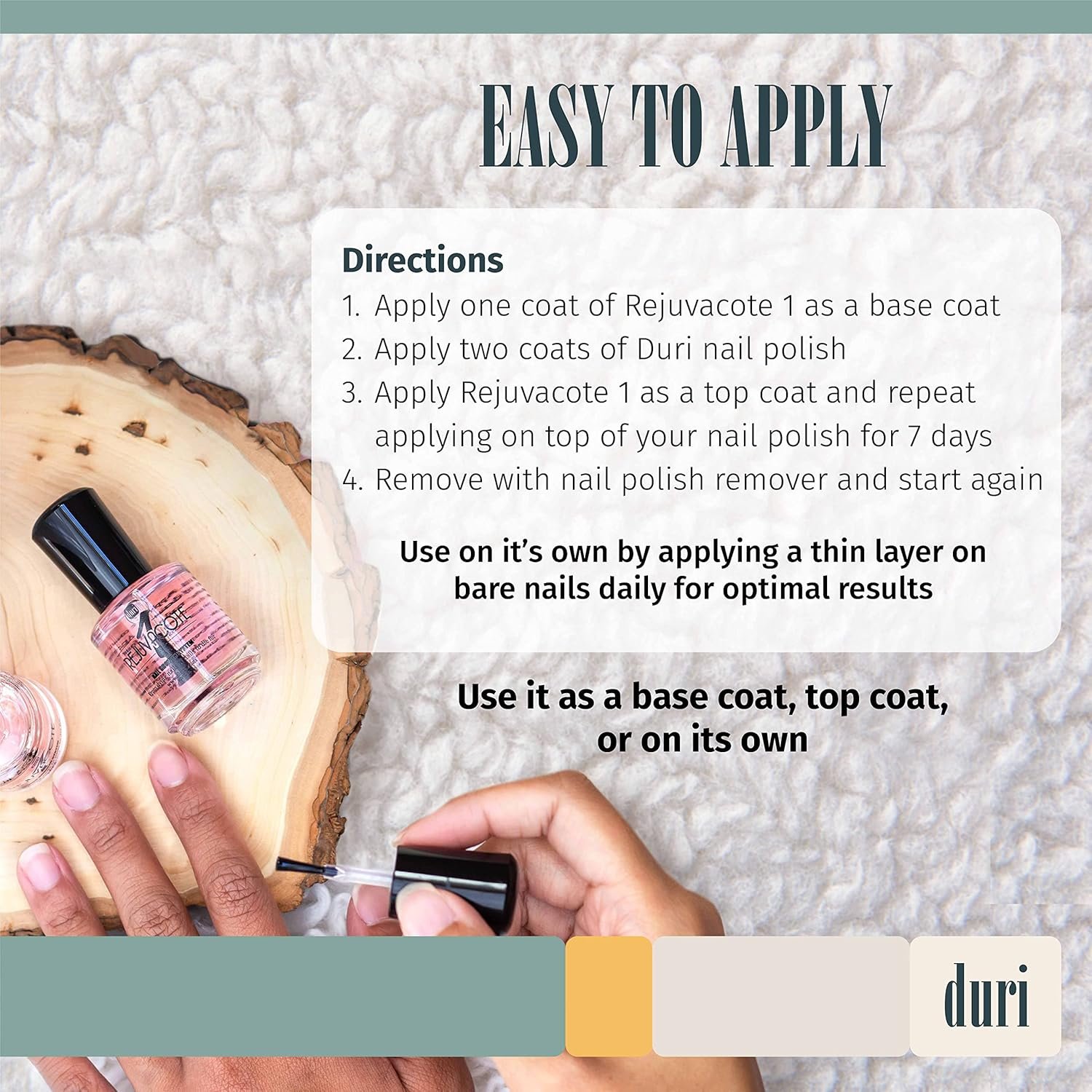 duri Rejuvacote 1 Nail Growth System - Original Maximum Strength Formula - Nail Strengthener and Nail Growth - Base and Top Coat - Pack of 2 - 0.45 fl. oz. - Image 6