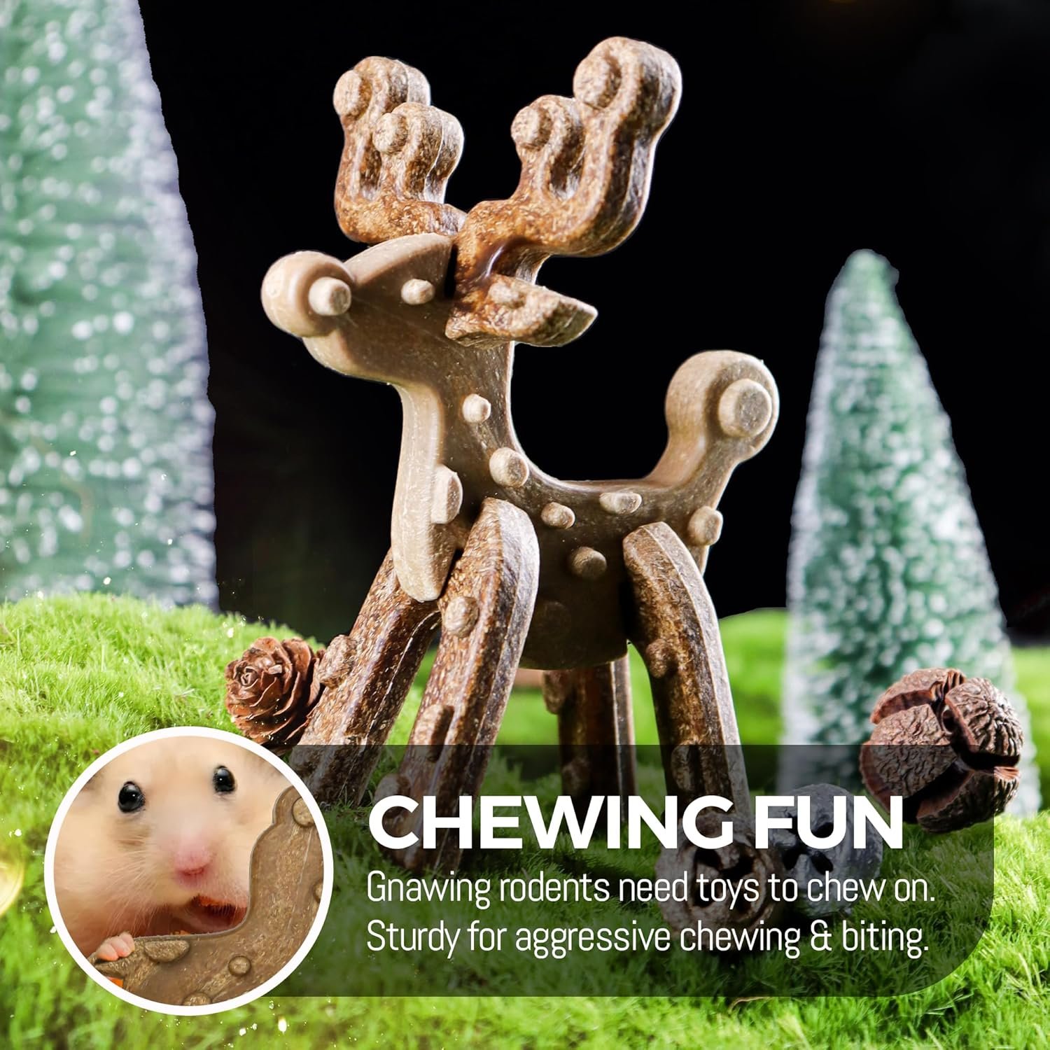 Christmas Reindeer Small Animal Chew Toy for Teeth, Natural Edible Chew Boredom Breaker for Guinea Pig Hamster Gerbil Chinchilla Rat Teeth Grinder Habitat Enrichment Toy - Image 4