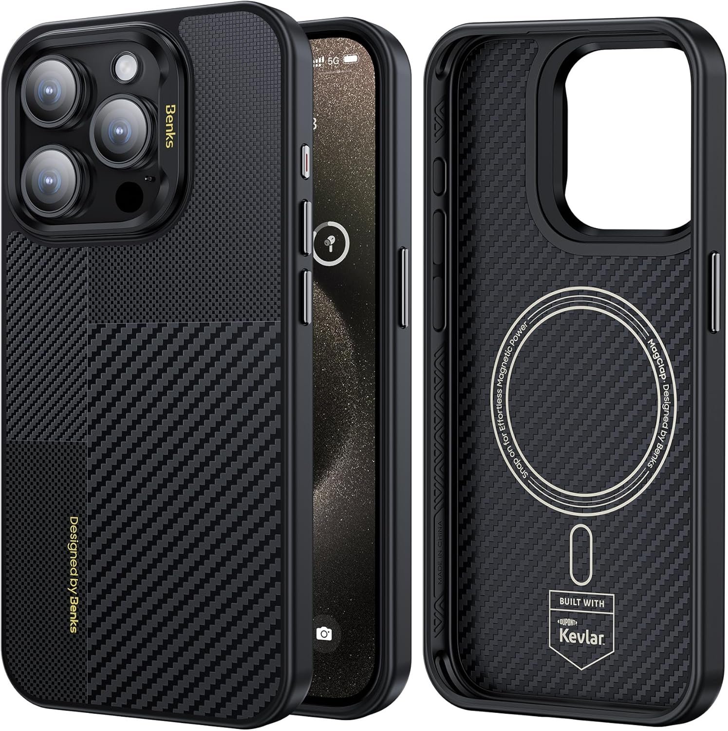 BENKS Montage Shockproof Case for iPhone 15 Pro Max 6.7'' Compatible with Magsafe, Integrated 600D and 1500D Aramid Fiber, Built with Dupont Kevlar, Minimalist Protective Cover for iPhone 15 Pro Max - Image 2