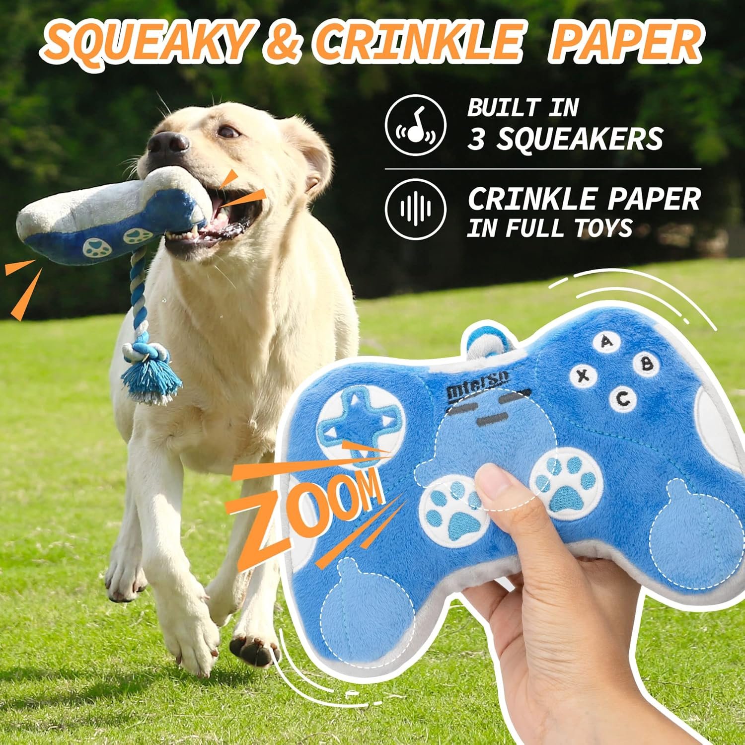 MTERSN Cute Squeaky Dog Toys : Blue Game Controller Plush Dog Toy and Funny Puppy Chew Toys with Full Crinkle Paper - Cool Dog Birthday Toys for Small, Medium and Large Dogs - Image 4