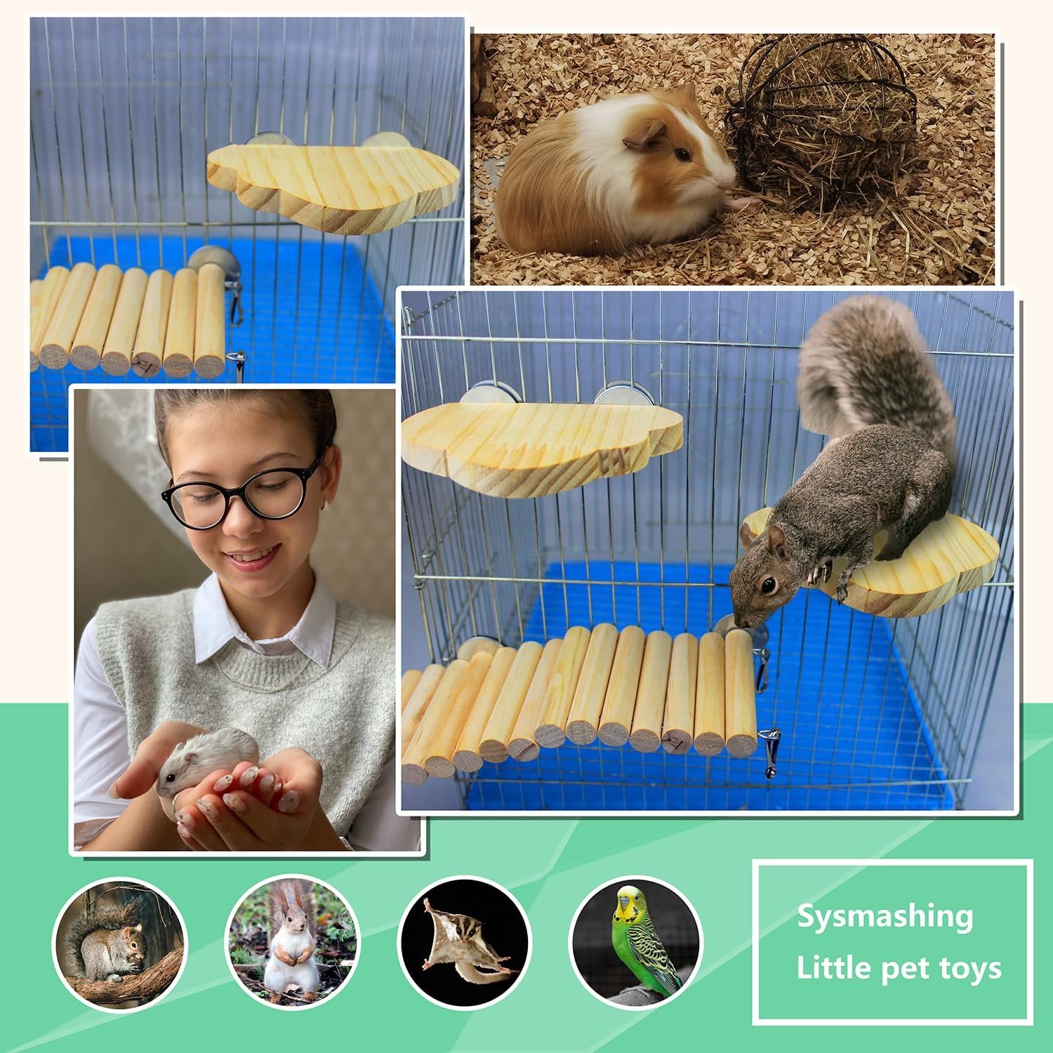 Hamster Suspension Bridge Toy,Small Animal Climbing Toys,Chinchilla Cage Natural Wood Flexible Platform Toy,Suitable for Hamsters, Chinchillas, Guinea Pigs, Birds, Small Animals - Image 7