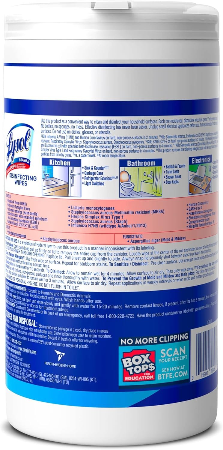 Lysol Disinfectant Wipes, Multi-Surface Antibacterial Cleaning Wipes, For Disinfecting and Cleaning, Crisp Linen, 80 Count - Image 3