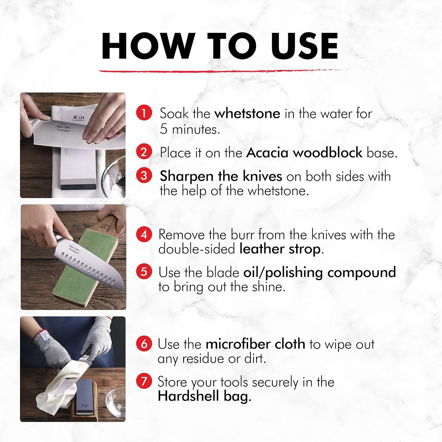 Cangshan 1026757 7-Piece Kitchen Knife Care & Sharpening Kit - Image 10