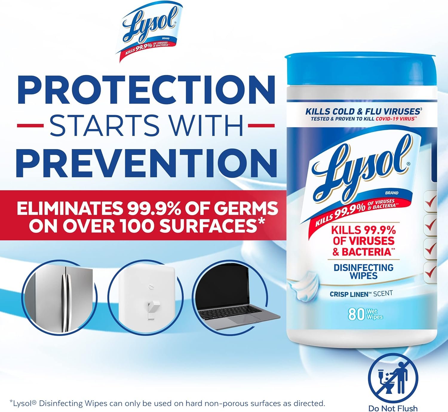 Lysol Disinfectant Wipes, Multi-Surface Antibacterial Cleaning Wipes, For Disinfecting and Cleaning, Crisp Linen, 80 Count - Image 6