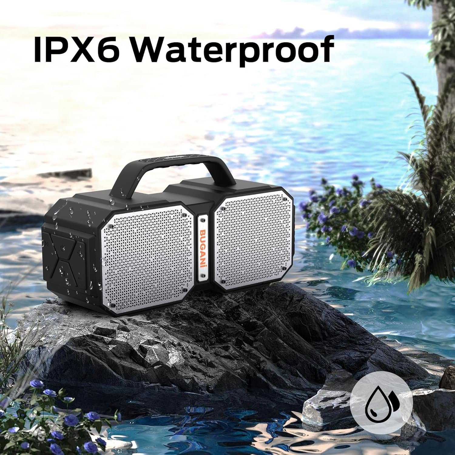 BUGANI Bluetooth Speakers, Shock Portable Bluetooth Speaker, Bluetooth 5.3, Waterproof, Wireless Speakers, 60W Super Power, Suitable for Family Gatherings and Outdoor Travel, Outdoor Speaker - Image 5