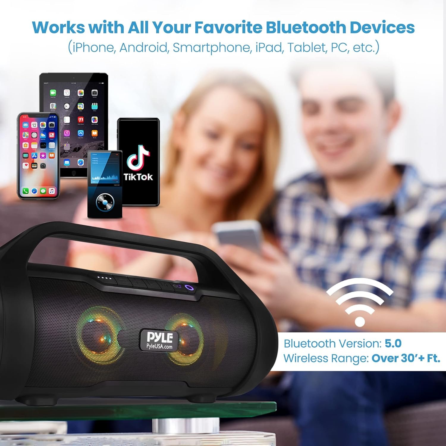 Pyle Wireless Portable Bluetooth Boombox Speaker - 40W Max 2.0CH Rechargeable Boom Box Speaker Portable Barrel Loud Stereo System with AUX Input/USB/SD/Fm Radio, 3" Subwoofer, Voice Control - PBMWP185 - Image 3