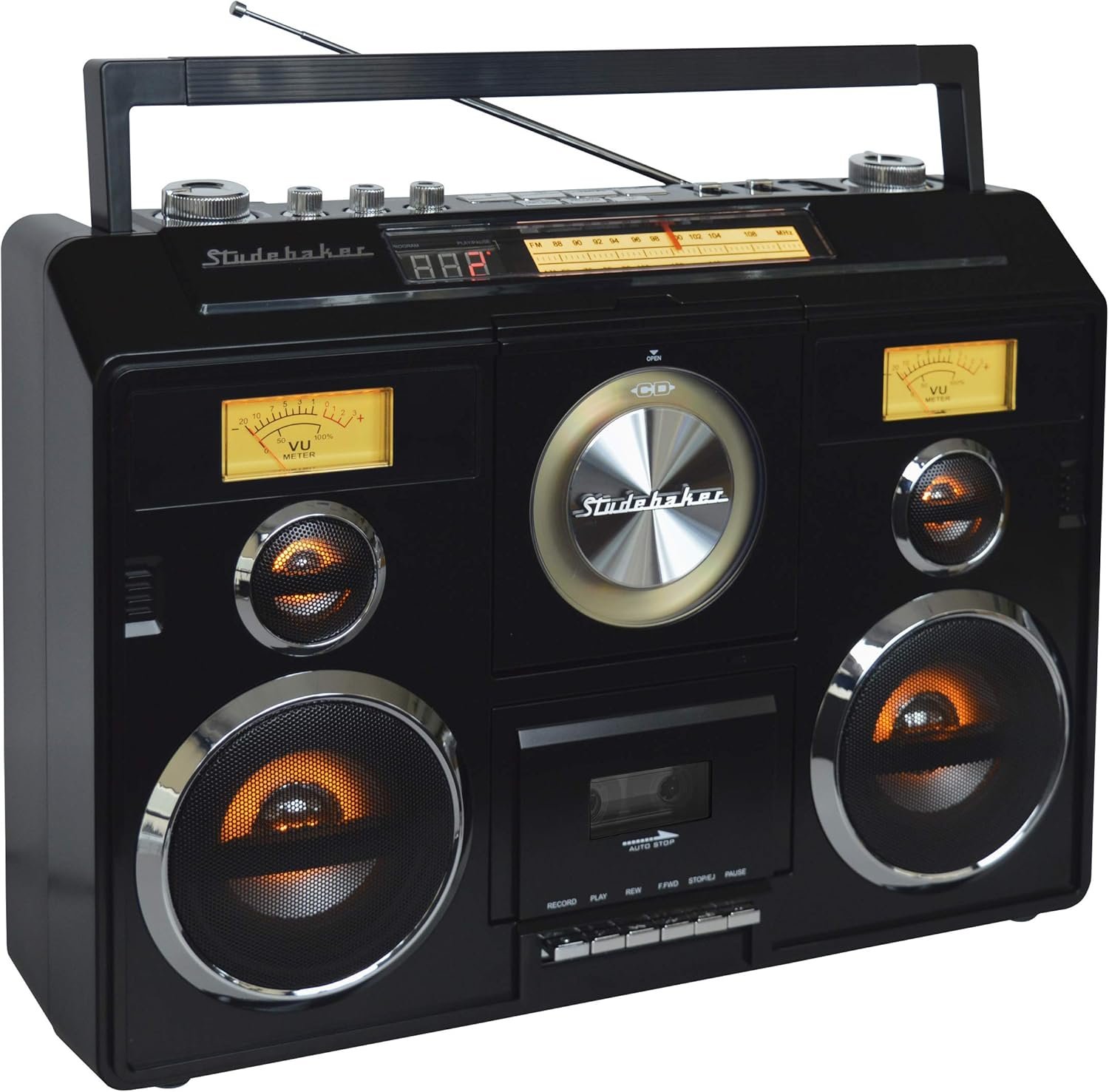 Studebaker Sound Station Portable Stereo Boombox with Bluetooth/CD/AM-FM Radio/Cassette Recorder (Black) - Image 5