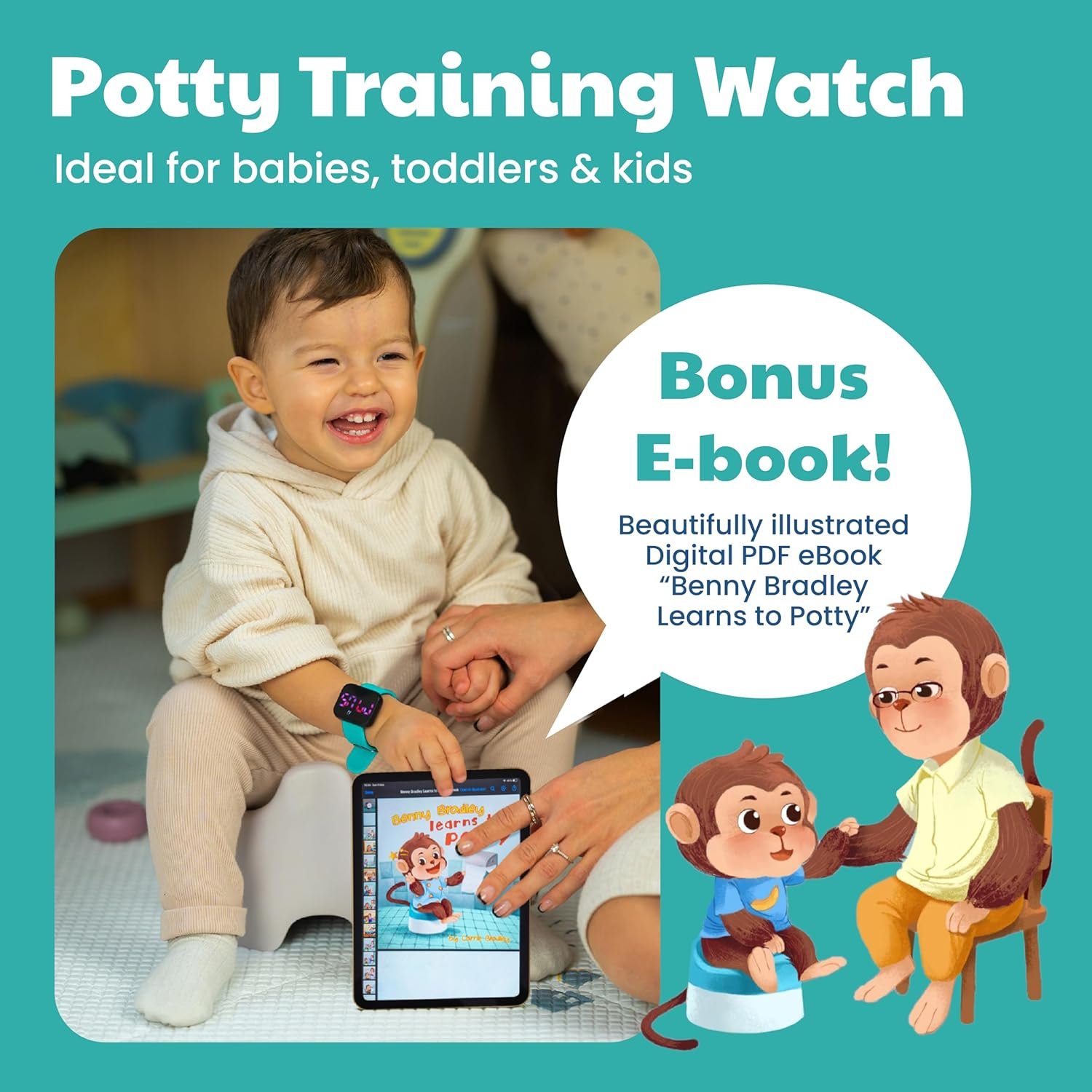 Potty Training Watch for Kids V2 – A Water Resistant Potty Reminder Device for Boys & Girls to Train Your Toddler with Fun/Musical & Vibration Interval Reminder with Potty Training eBook (Turquoise) - Image 3