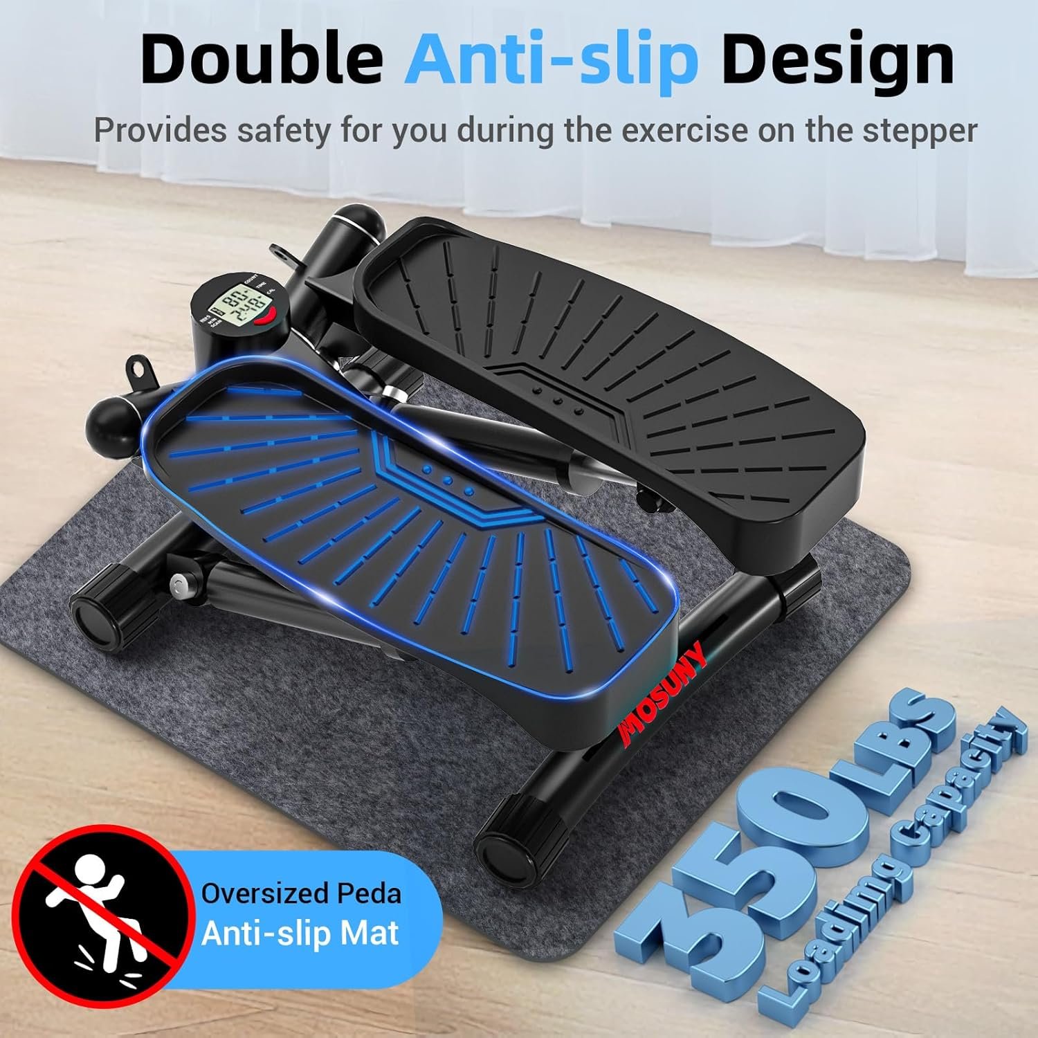 Steppers for Exercise at Home, Mini Stepper with Resistance Bands Full Body Workout Adjustable Heigh Stair Stepper for Home Twist Stepper with 350lbs Loadingt Capacity (with Mat) - Image 8