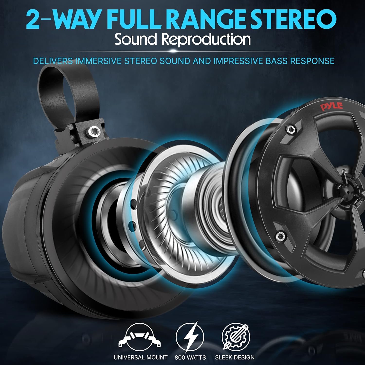 Pyle 2-Way Dual Bluetooth Off-Road Speakers - 4 Inch 800W Marine Waterproof Wakeboard, Full Range Outdoor for ATV, Snow Mobile UTV, Quad, Jeep, Boat PLUTV46BTA, Black - Image 4