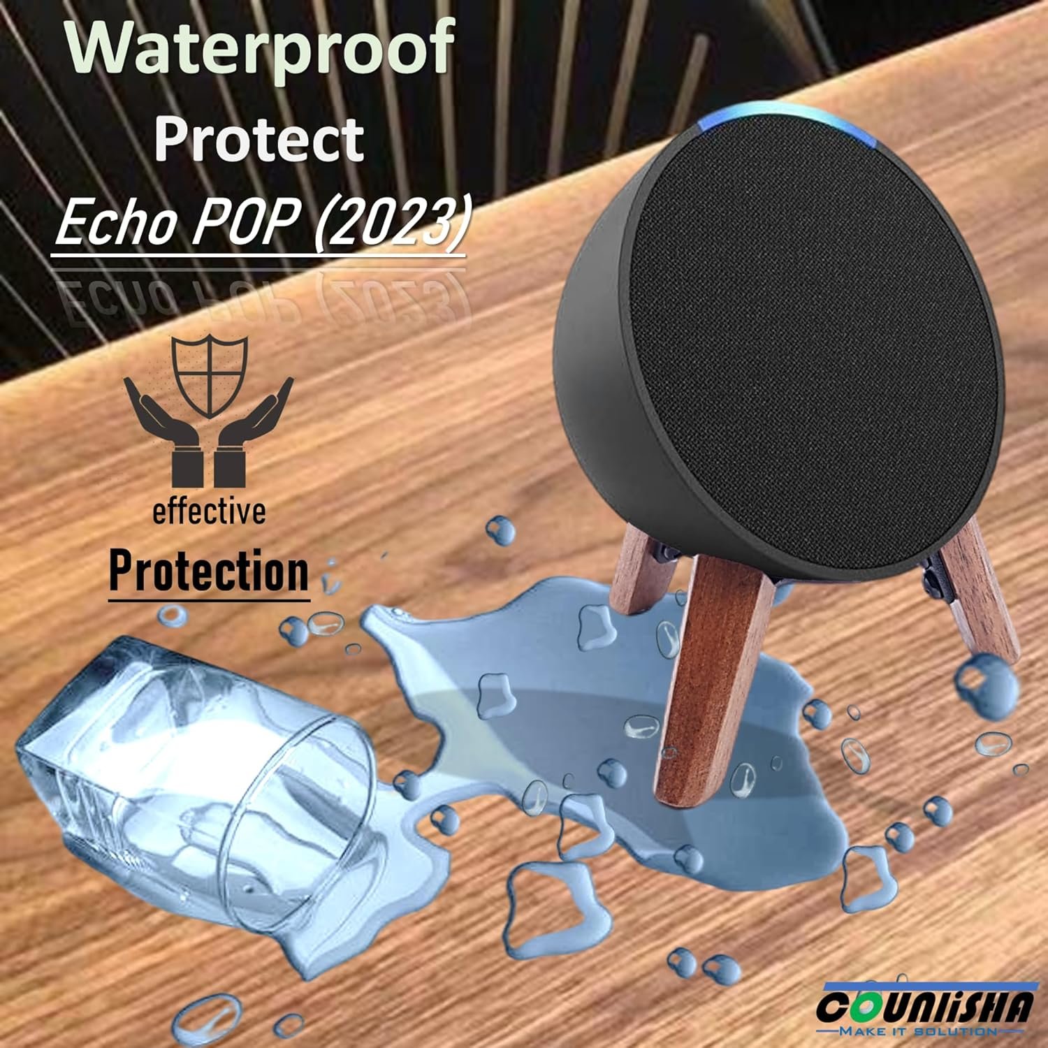 Real Wood Stand for Echo Pop Speaker (2023),Tripod Accessories Holder Echo pop for Better Sound,Secure Sturdy Wooden Mount for Alexa Pop (Walnut) - Image 6