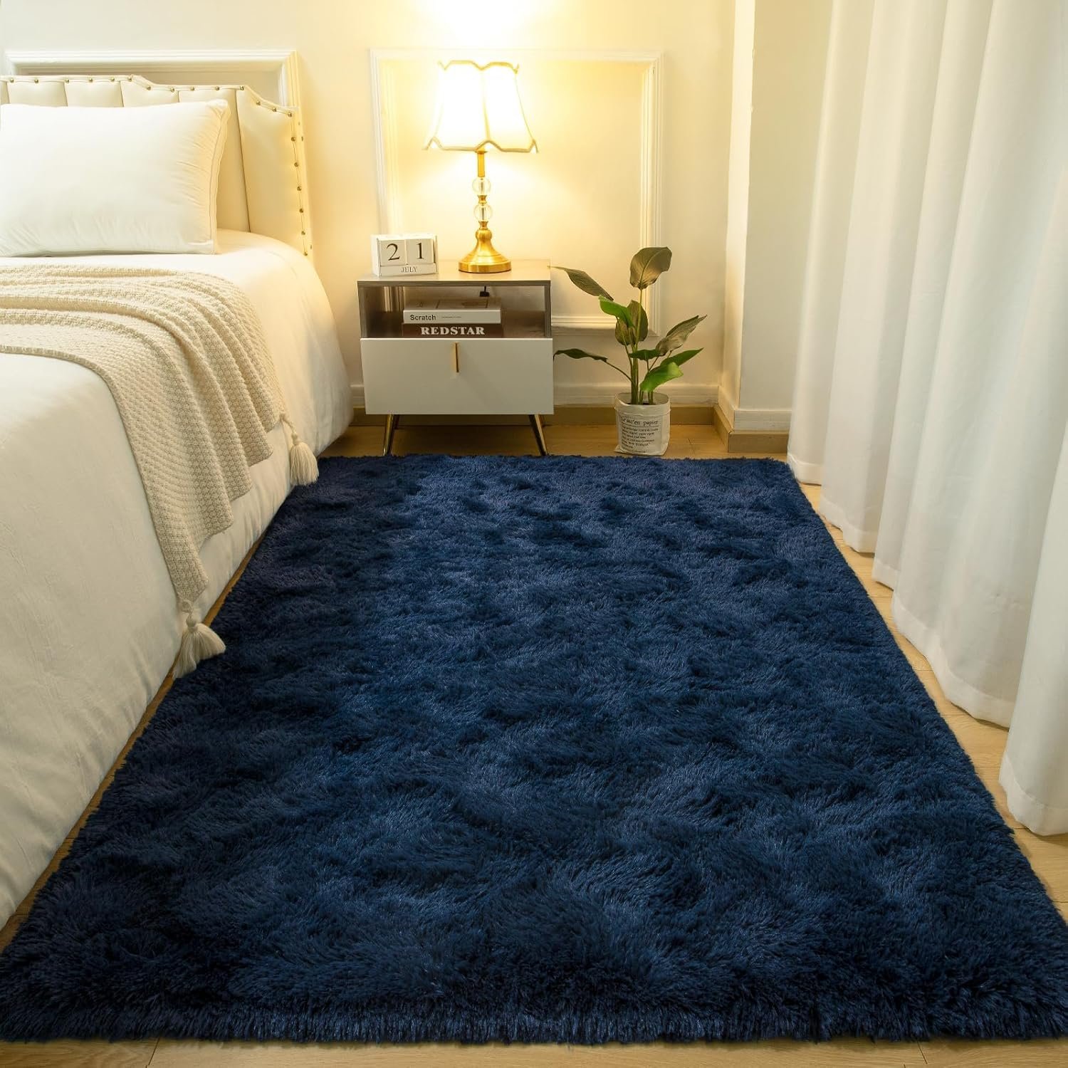 Softlife Rug for Bedroom 4x5.3 Feet Area Rug for Living Room Soft Shaggy Rugs for Kids Room Fluffy Fuzzy Carpet Long Plush Bedside Rug Nursery Christmas Home Christmas Decor for Boys Girls, Navy Blue - Image 2
