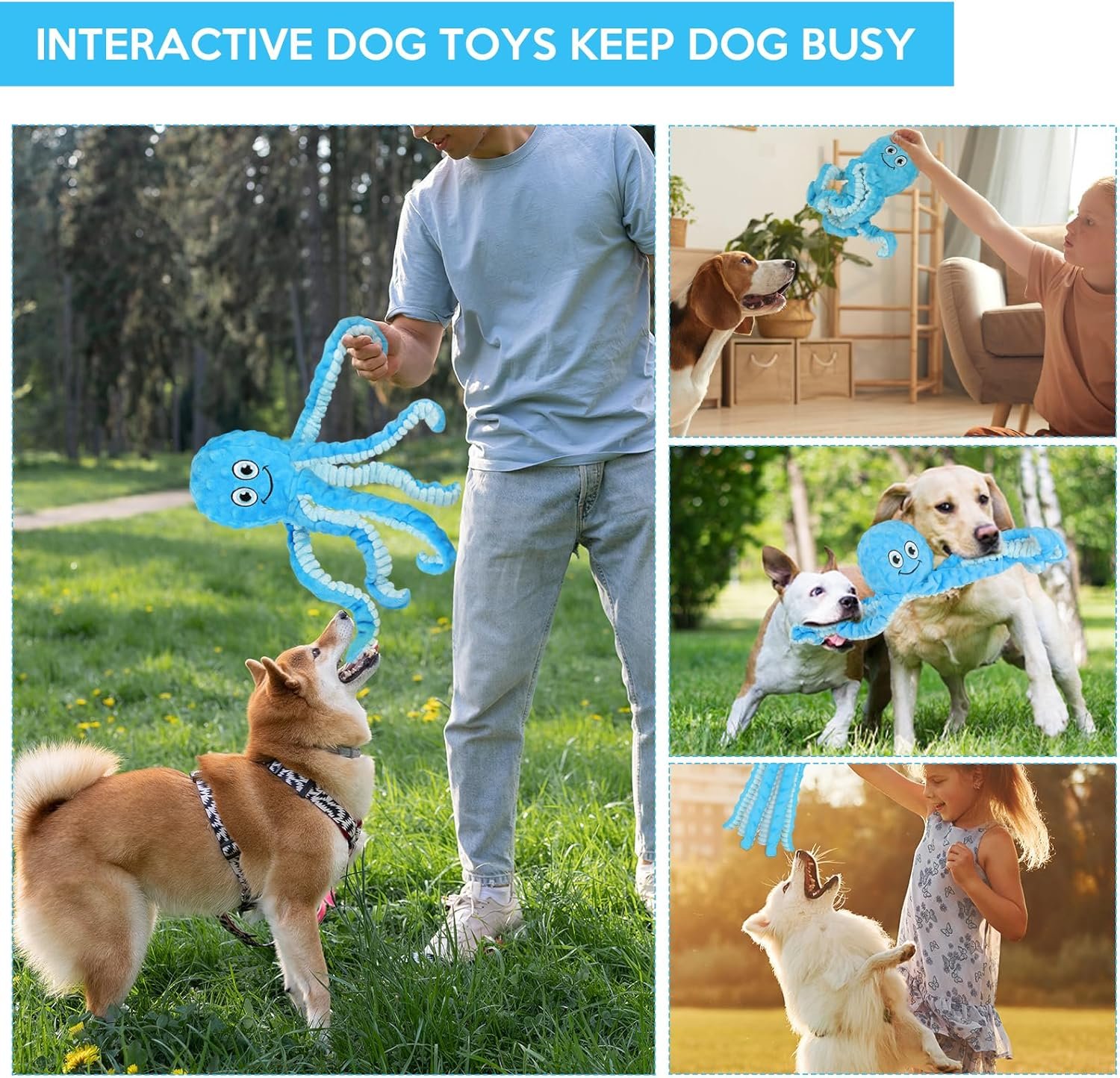 Squeaky Dog Toys Octopus Stuffed Crinkle Toy, Puppy Chew Toys for Teething, Durable Tug of War Interactive Plush Dog Toys for Puppies Small, Medium, and Large Dogs - Image 7