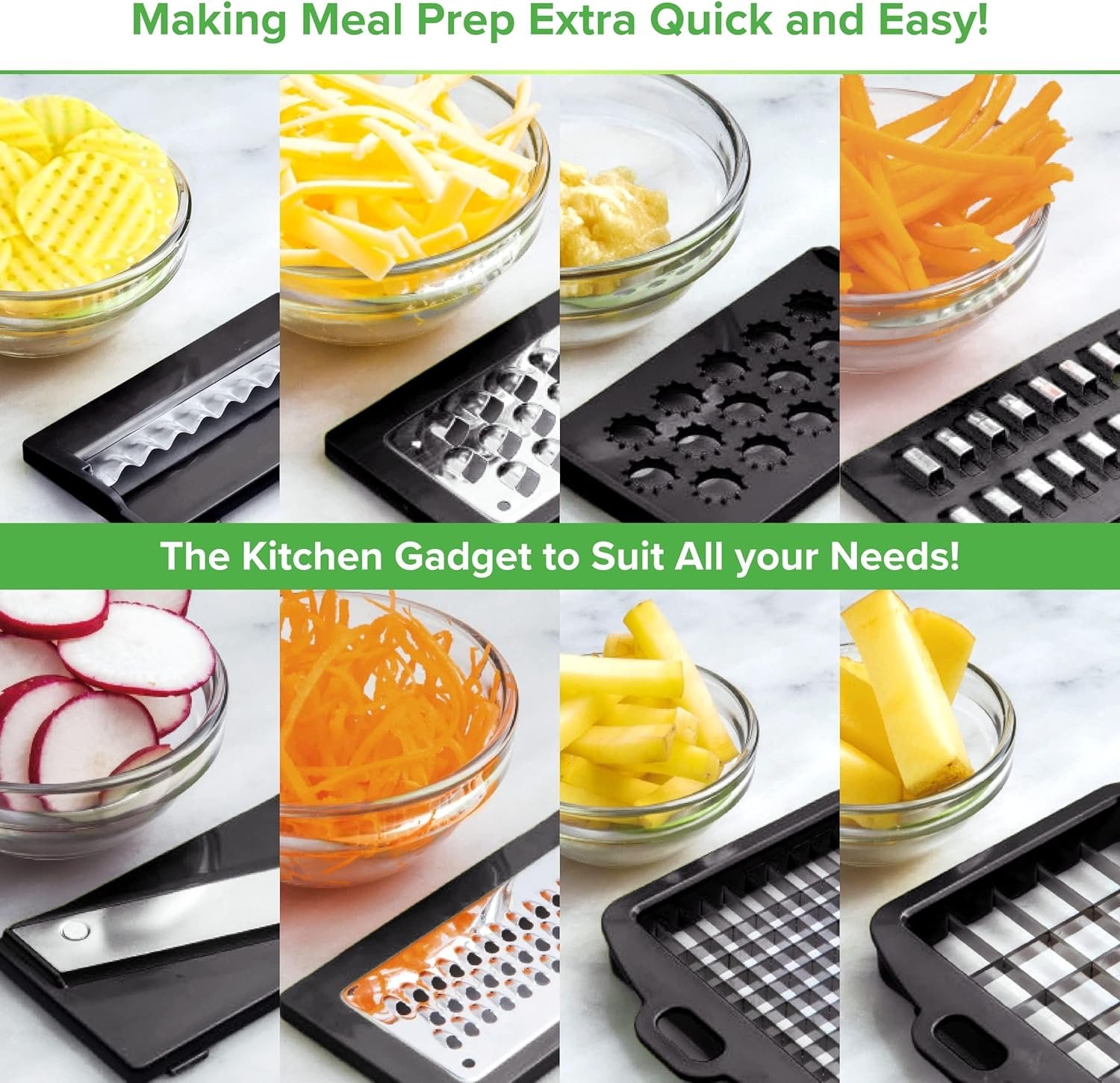 PrepNaturals Vegetable Chopper with Container, Veggie Chopper, Food Chopper & Onion Chopper - Mandoline Slicer for Kitchen (12 in 1, Black) - Image 6