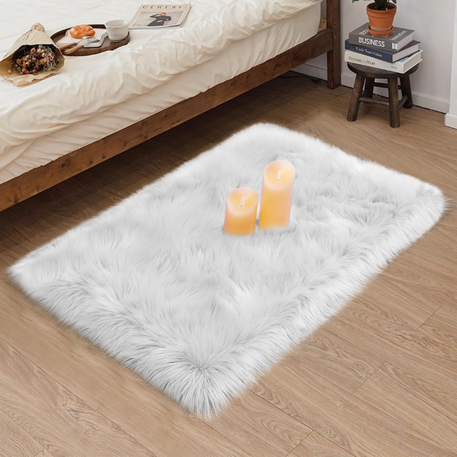 Faux Fur Rug 2x3 Feet Fluffy Shaggy Area Rug Ultra Soft Sheepskin Fur Rug White Fuzzy Rug Machine Washable Shag Rug Nursery Decor Furry Rugs for Bedroom Kids Room Living Room - Image 8