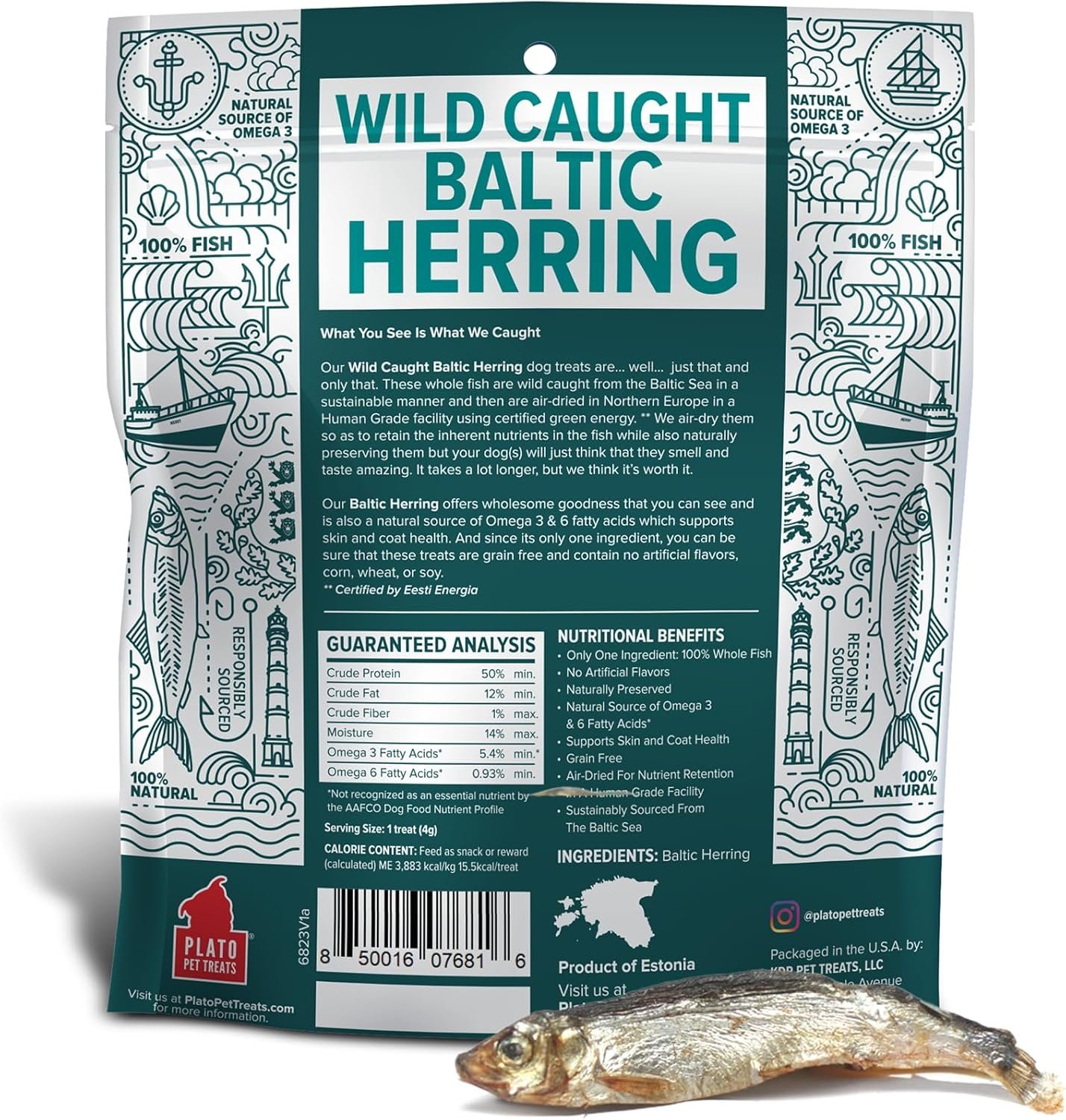 PLATO Pet Treats Fish Dog Treats - Air-Dried, Single Ingredient Dog Treat - with Omega 3 & 6 Fatty Acids to Support Skin and Coat - 100% Whole Fish - Wild Caught Baltic Herring Dog Treats - 3oz - Image 3
