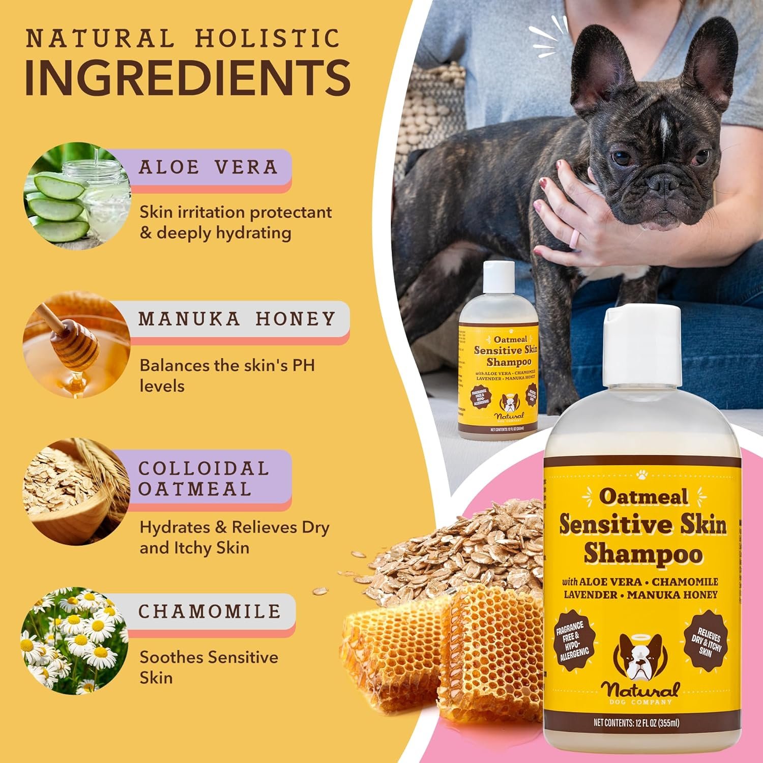 Natural Dog Company Oatmeal Shampoo for Dogs with Sensitive Skin, Ideal Anti Itch Dog Shampoo and Puppy Shampoo Oatmeal Itch Relief Dog Dandruff Shampoo, Aloe Itchy Skin Relief for Dogs 12 oz - Image 3