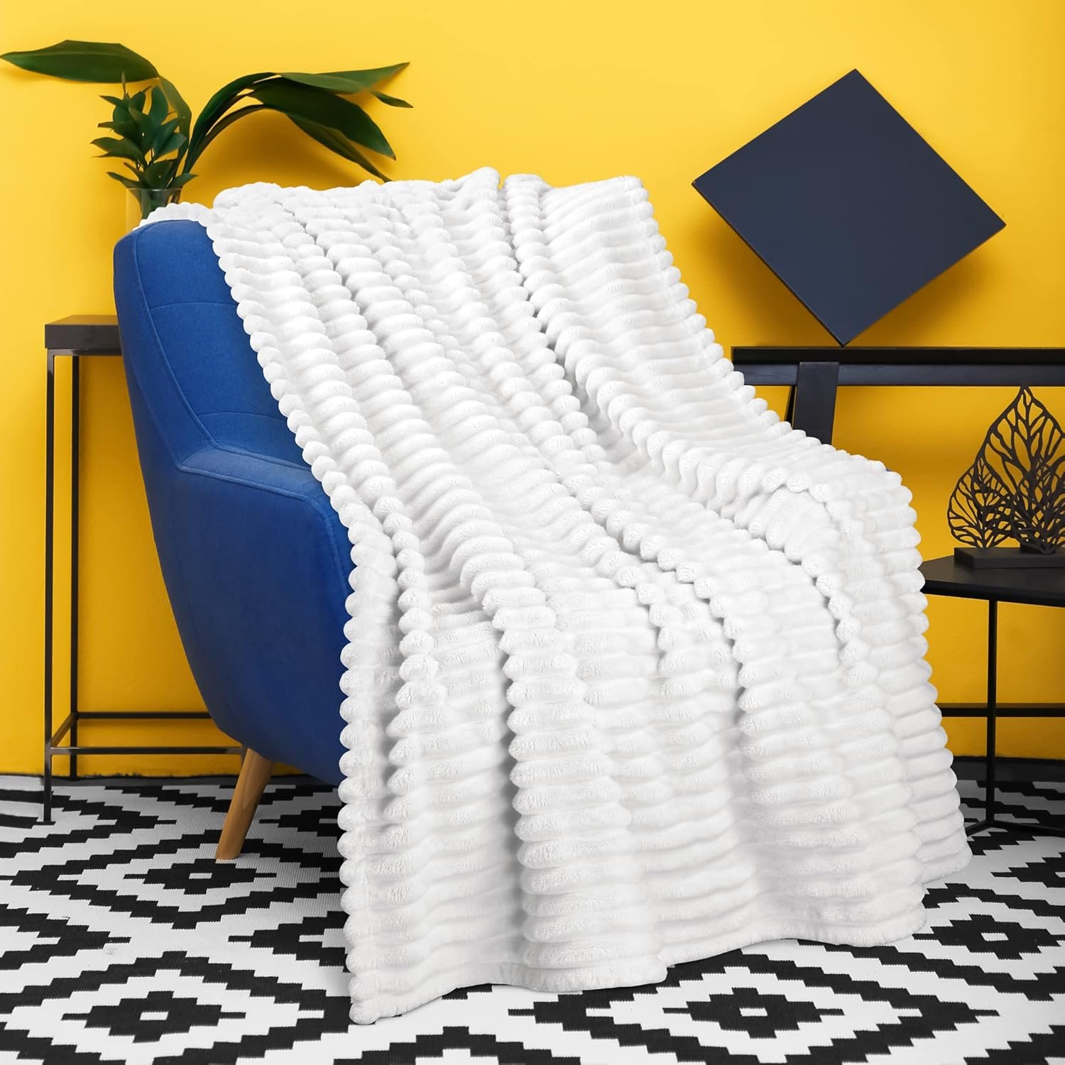 Catalonia White Fleece Throw Blanket for Couch, Super Soft Fuzzy Plush Blanket for Adults and Kids, All Seasons Lounging Velvet Blanket, Living Room Decor Blanket - Image 5
