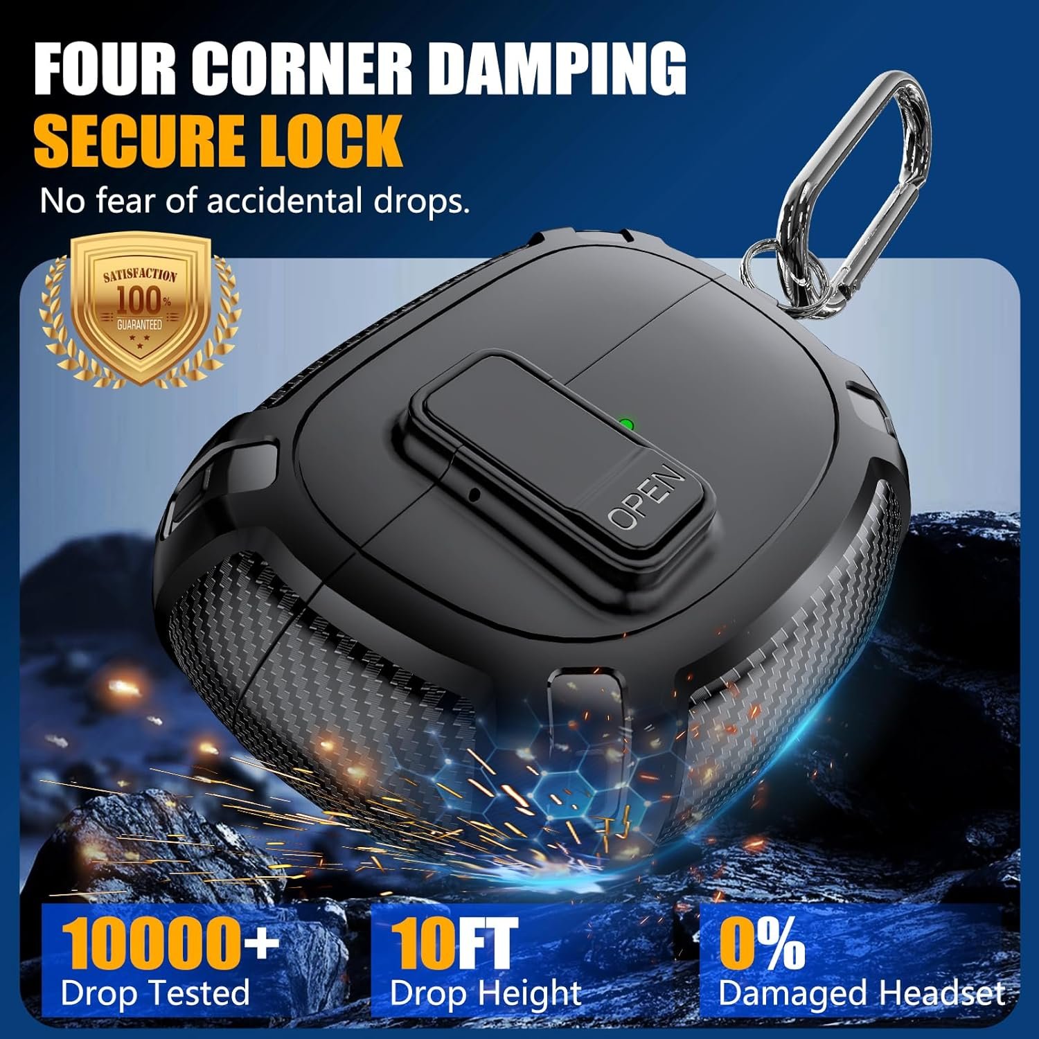 for Bose Ultra Open Earbuds Case Cover 2024 with Cleaner Kit,Military Hard Cover with Lock for Bose Open Ear Earbuds Charging Case Accessories with Keychain for Men Women-Black - Image 4