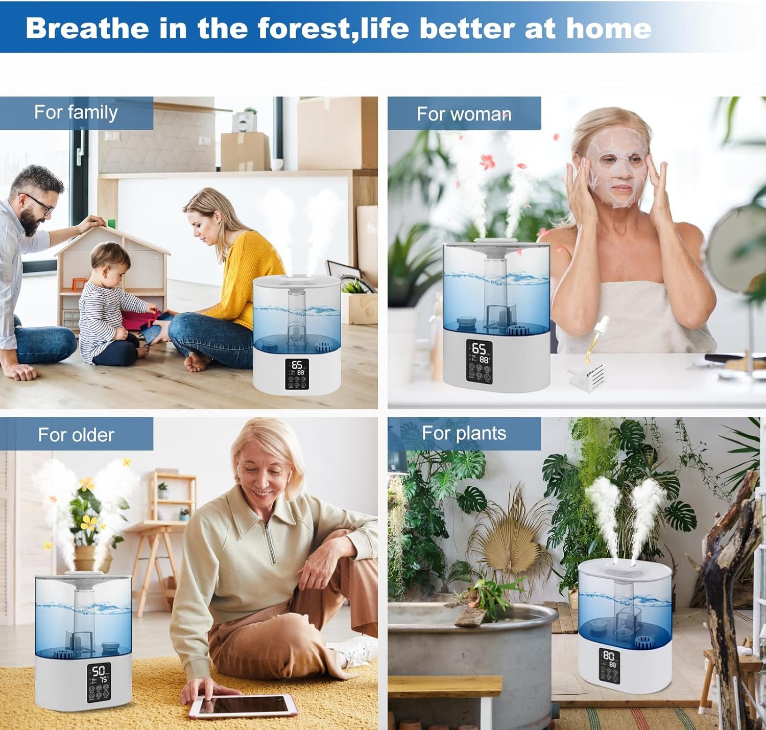 5L Humidifiers for Bedroom and Plants, Cool Humidifier for Baby and Plants Mist Top Fill Desk Humidifiers Essential Oil Diffuser, Quiet Humidifiers with Adjustable Mist,Auto Shut-Off,360°Nozzle-WT - Image 9