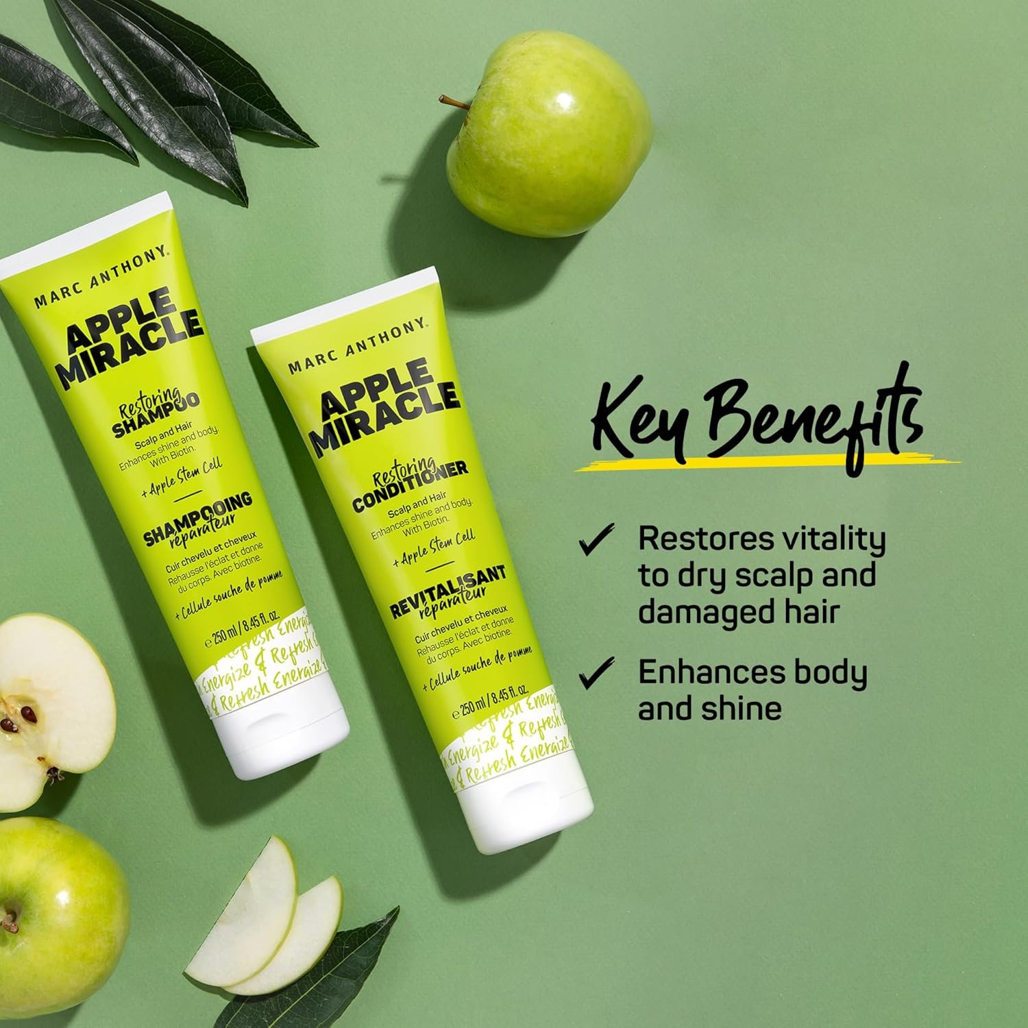 Marc Anthony Shampoo and Conditioner Set, Restoring Apple Miracle - Shine & Volume, Hair Growth, Breakage & Frizz Control - Apple Extract, Biotin, Keratin, & Grapeseed Oil - Dry Scalp & Damaged Hair - Image 4