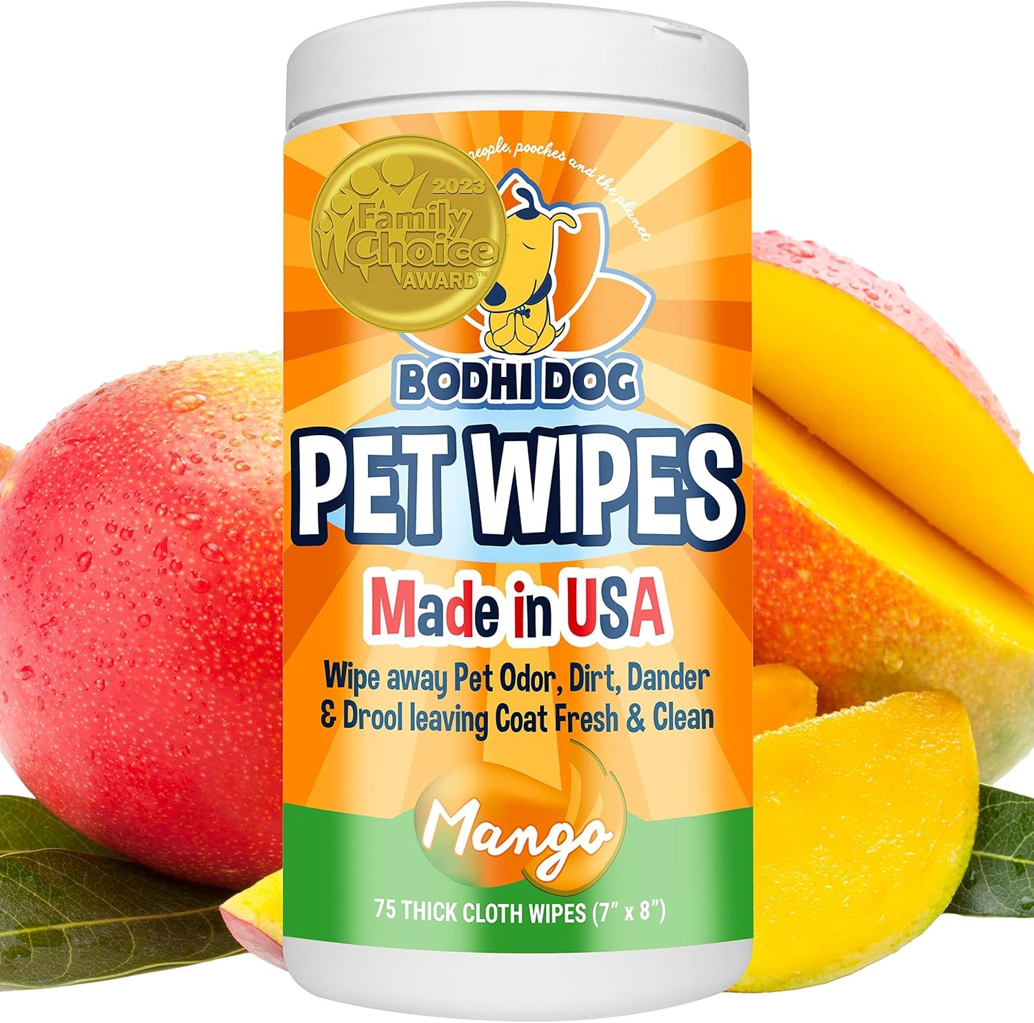 Bodhi Dog Pet Wipes | Wipes for Dog Grooming | Wipe Away Pet Odors & Deodorizes Coat | No Parabens or SLS | Large Wet & Thick Pet Wipes | Best for Cleaning Dogs and Cats (Mango, 75CT) - Image 2