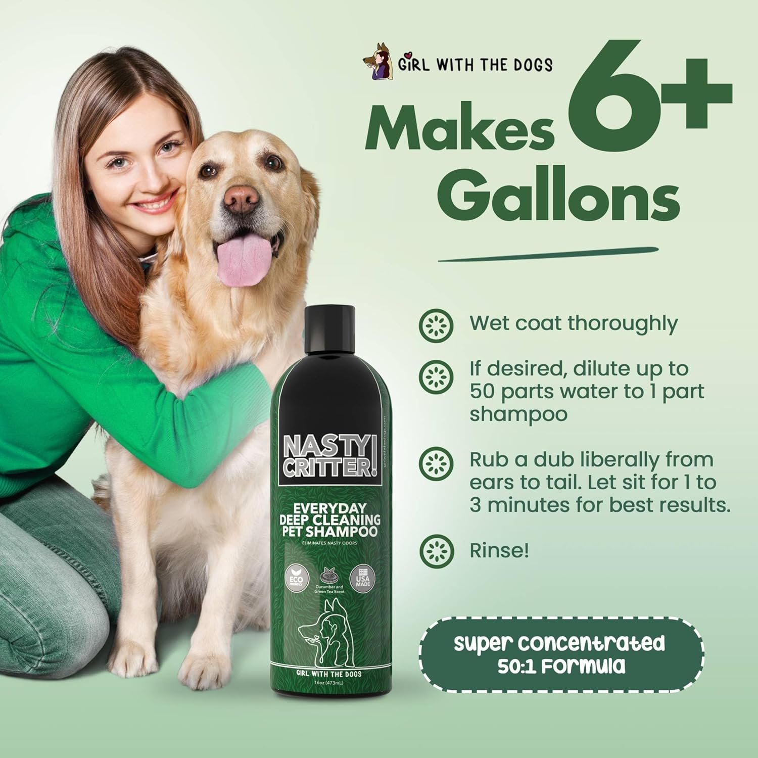 Nasty Critter! by Girl With The Dogs - Everyday Deep Cleaning Dog Shampoo 16 Oz, Made in USA 8 Wks+ - Image 7