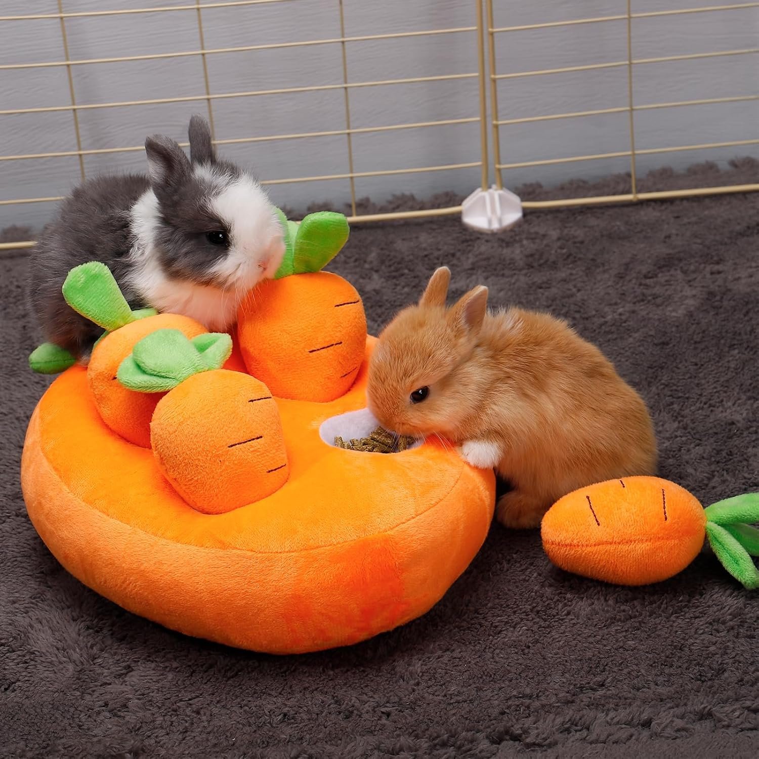 Biggun Rabbit Foraging Toys - Novelty Snuffle Mat Toys for Rabbits Bunnies, Small Animals Interactive Enrichment Toys for Ferret Chinchilla Guinea Pig Hamster Bunny Supplies Pet Gifts (Carrot Shaped) - Image 3